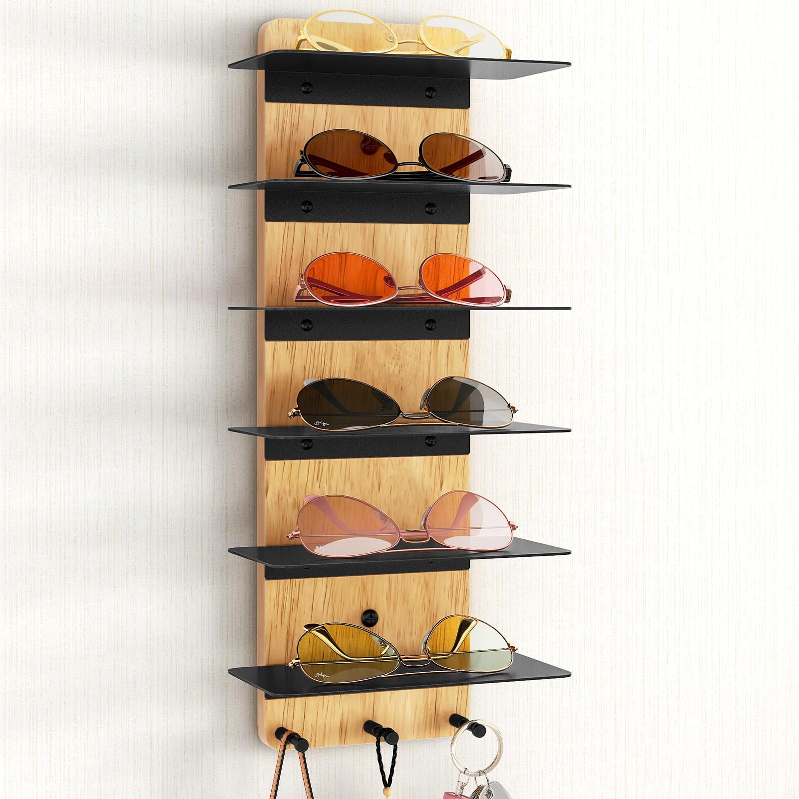 Premium Sunglasses & Eyeglasses Storage Organizer - Wall Mounted Display Rack Holder for Bedroom, Living Room, Entryway (Black) - Perfect for Home, Office & Travel Organization