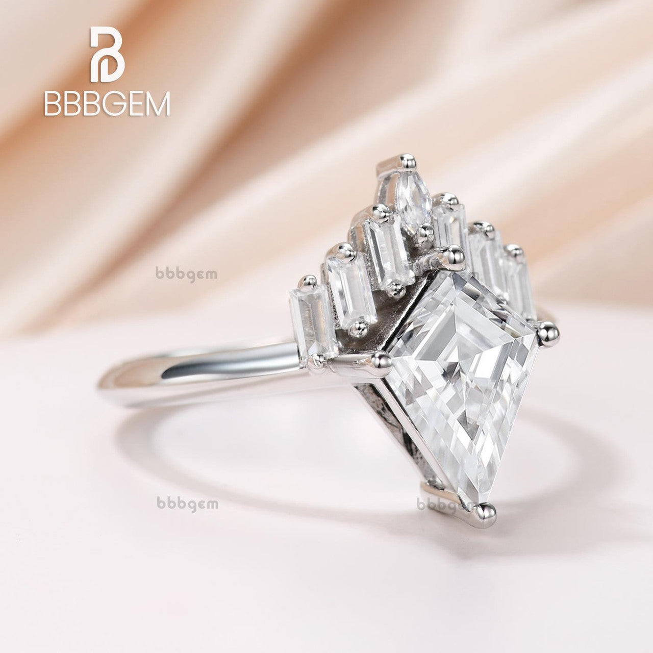 White Gold Kite Cut Moissanite Engagement Ring - Vintage Bridal Jewelry with Knife Edge Band, Perfect Gift for Her | Wedding, Proposal, Anniversary & Special Occasions