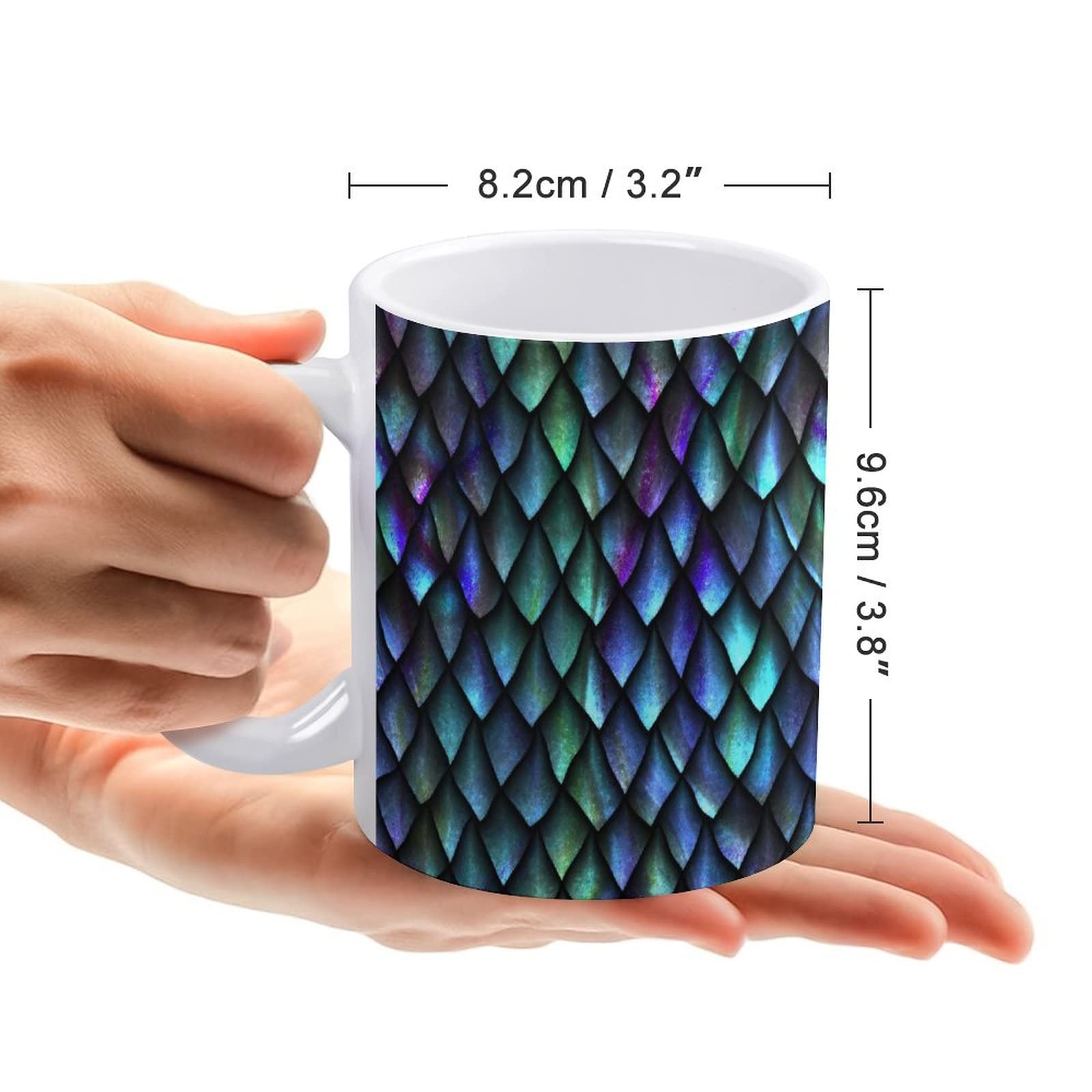 Turquoise Blue Green Dragon Scale Glitter Ceramic Mug - 11 Oz White Reptile Skin Design for Tea, Coffee, Milk, Juice - Perfect for Home, Office, Cafe & Gifts (Mom, Dad, Daughter, Son) - Unique Party & Holiday Present