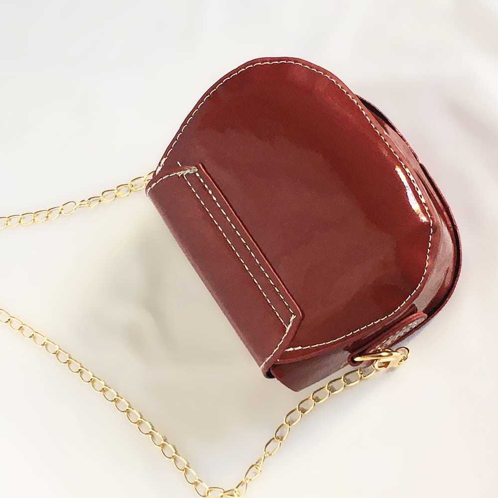 **Girls' Patent Leather Saddle Crossbody Bag - Stylish Shoulder Purse for Kids (Red) | Perfect for School, Parties & Everyday Use**