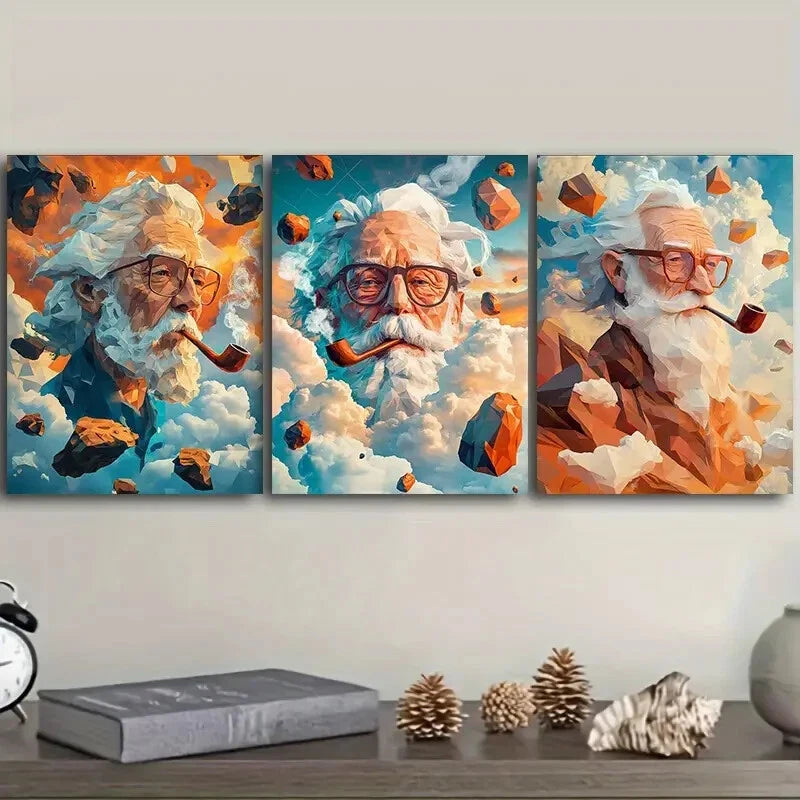 3-Piece Clay Old Man Wall Art Set - Framed Canvas 40x60cm - High Quality Print - 100% Australian Made - Ready to Hang - Perfect for Living Room, Bedroom & Office Decor