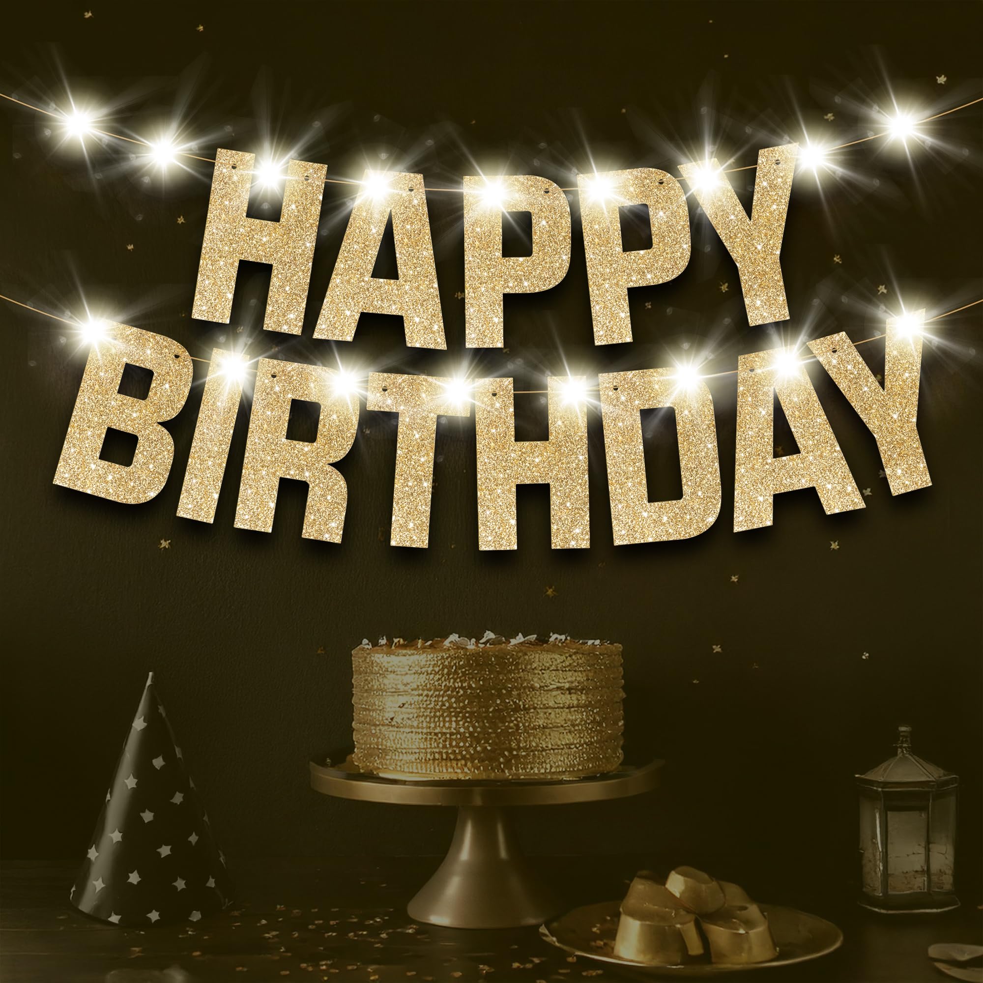 KatchOn 10ft Light Up Happy Birthday Banner with 8 Modes - Glitter Gold Party Decor for Indoor/Outdoor Celebrations, Anniversaries & Special Events