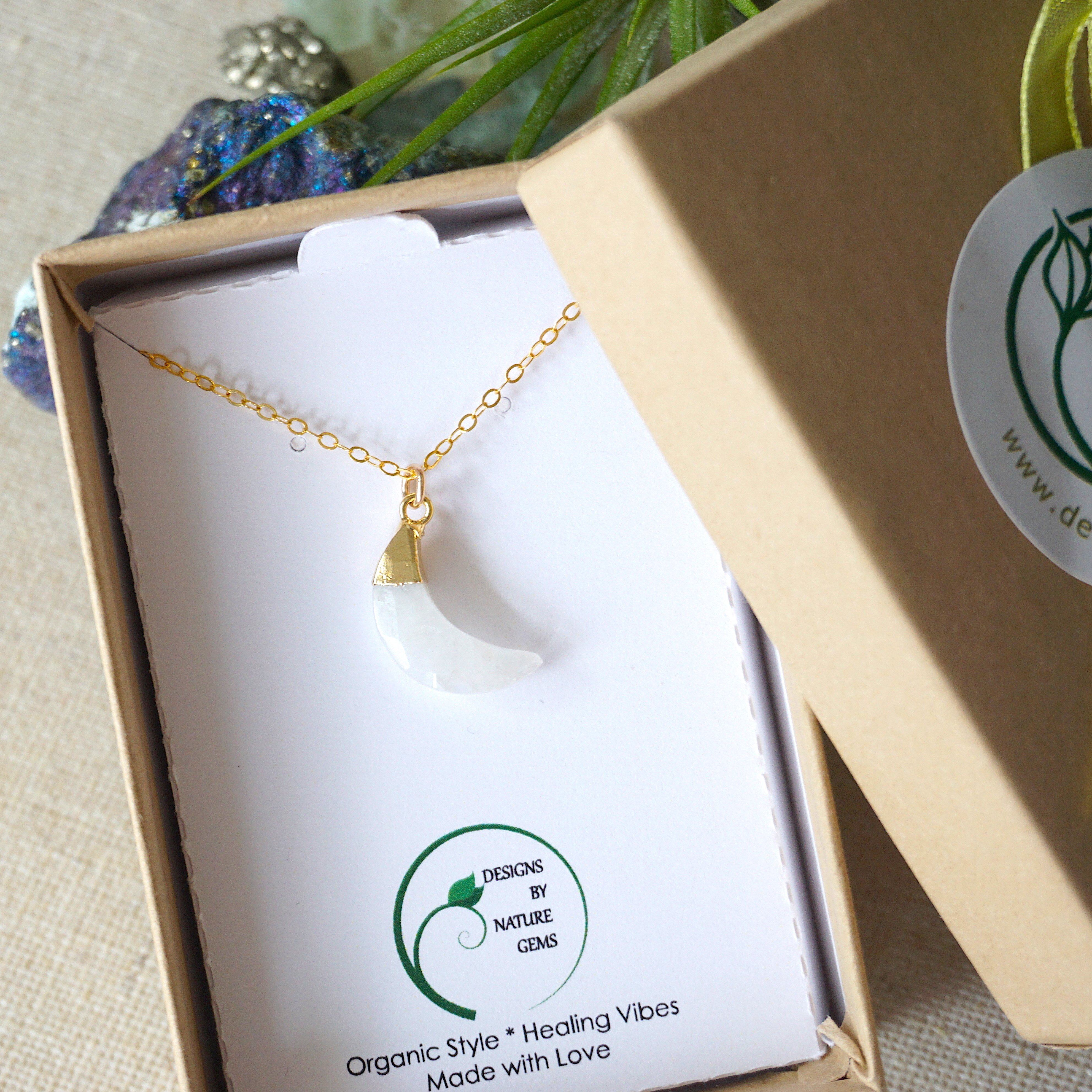 14K Gold Filled Rainbow Moonstone Necklace with Crescent Moon Charm - Elegant Boho Jewelry for Women, Perfect for Everyday Wear & Special Occasions