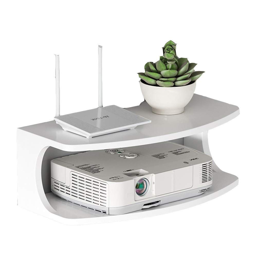 White Floating Shelves Wall Mounted TV Stand - Wooden Media Console for Living Room, Bedroom, Home Theater - Holds TV Set-top Box, Router, Projector, Storage Box - Space Saving Wall Mounted Shelf Unit