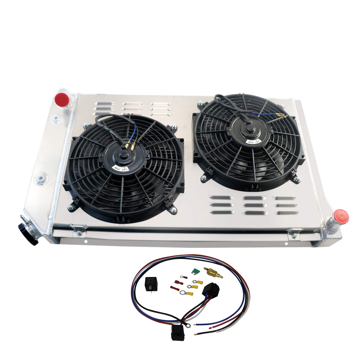 ALLOYWORKS 3 Row Core All Aluminum Radiator with Shroud Fan & Thermostat for 1977-1982 Chevy Corvette C3 350 305 5.7L 5.0L V8 - High Performance Cooling Upgrade for Classic Muscle Cars & Hot Rods