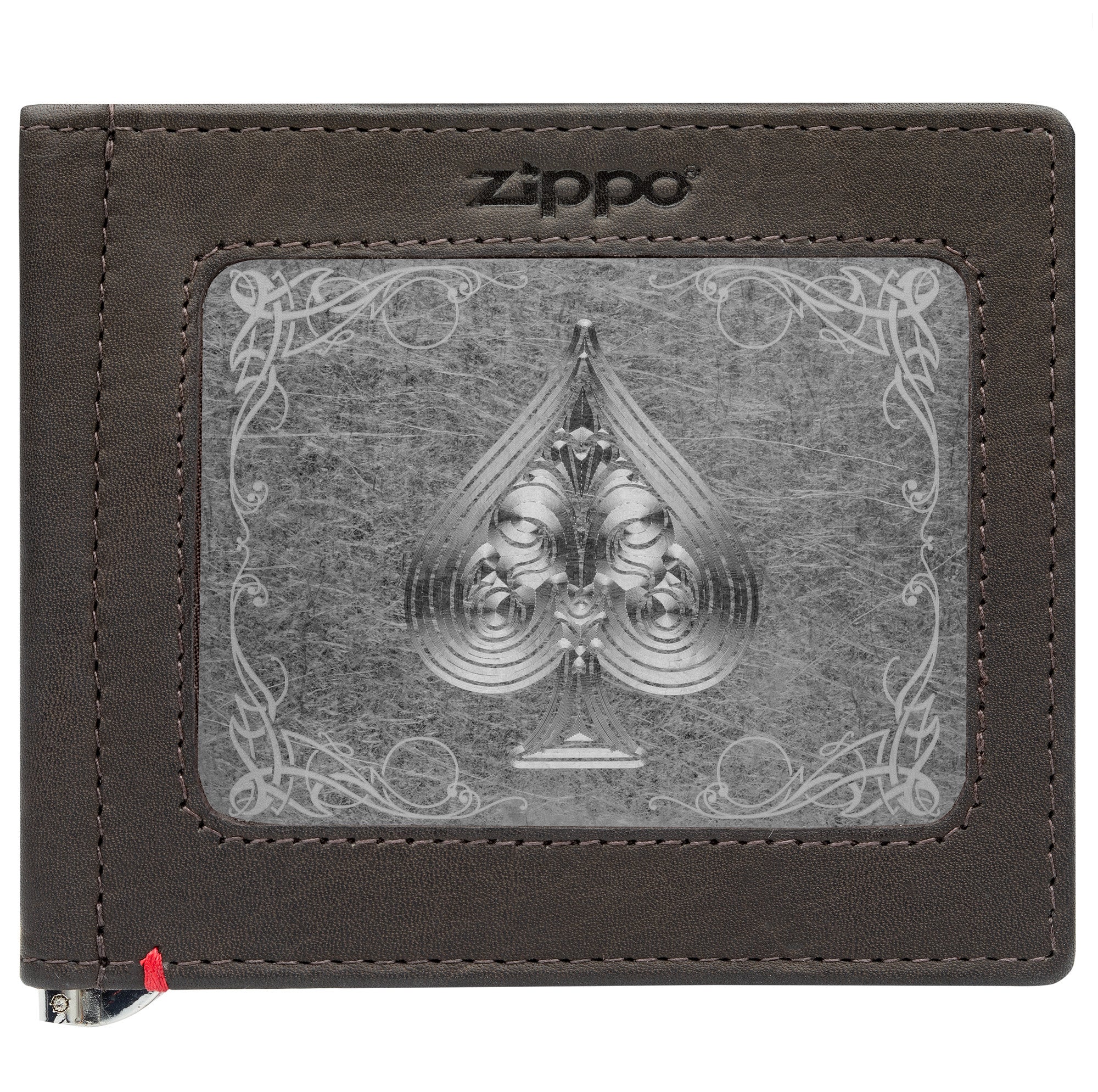 Genuine Mocha Leather Wallet with Spade Metal Plate Design - Stylish & Durable for Men & Women - Perfect for Everyday Use, Travel & Gifts