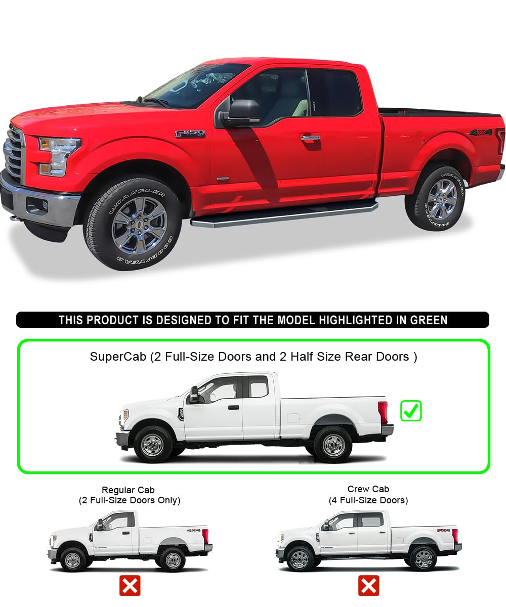 Polished Stainless Steel Running Boards for Ford F150 2015-2025 & F250/F350 Super Duty 2017-2025 | 6-Inch Wide Side Steps | Durable 304 Stainless Steel | Perfect for Off-Roading & Truck Accessories Upgrade