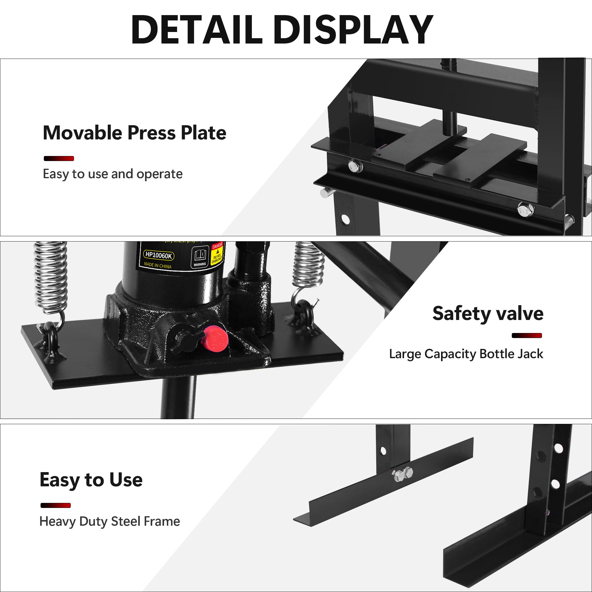 6 Ton H-Frame Hydraulic Shop Press - Heavy Duty Garage Floor Press with Adjustable Height for Bending, Straightening, Stamping, Bearing & U-Joint Installation - Perfect for Auto Repair, Metalworking & DIY Projects