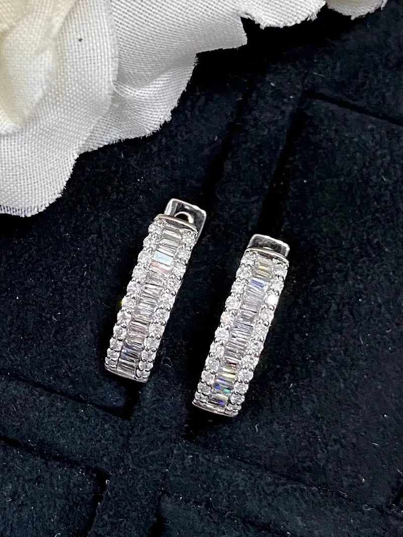 18K White Gold Hoop Earrings with Real Natural Diamonds - Luxury Minimalist Wedding Jewelry for Women - Perfect for Bridal, Anniversary, and Special Occasion Gifts