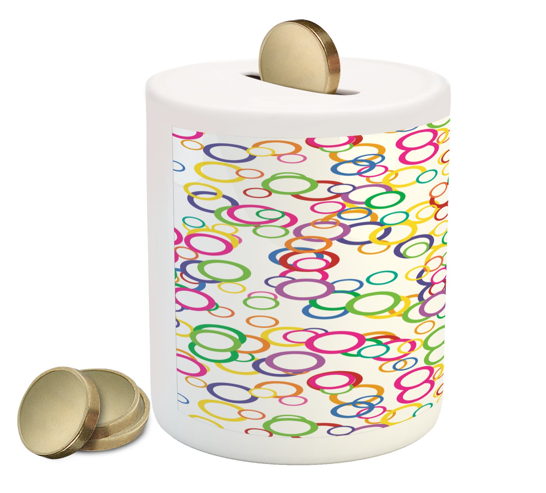 Ambesonne Rainbow Piggy Bank - Colorful Ceramic Coin Bank for Cash Savings in Salmon, Yellow, Lavender & Pink | Perfect for Kids' Savings, Birthday Gifts & Rainbow-Themed Parties
