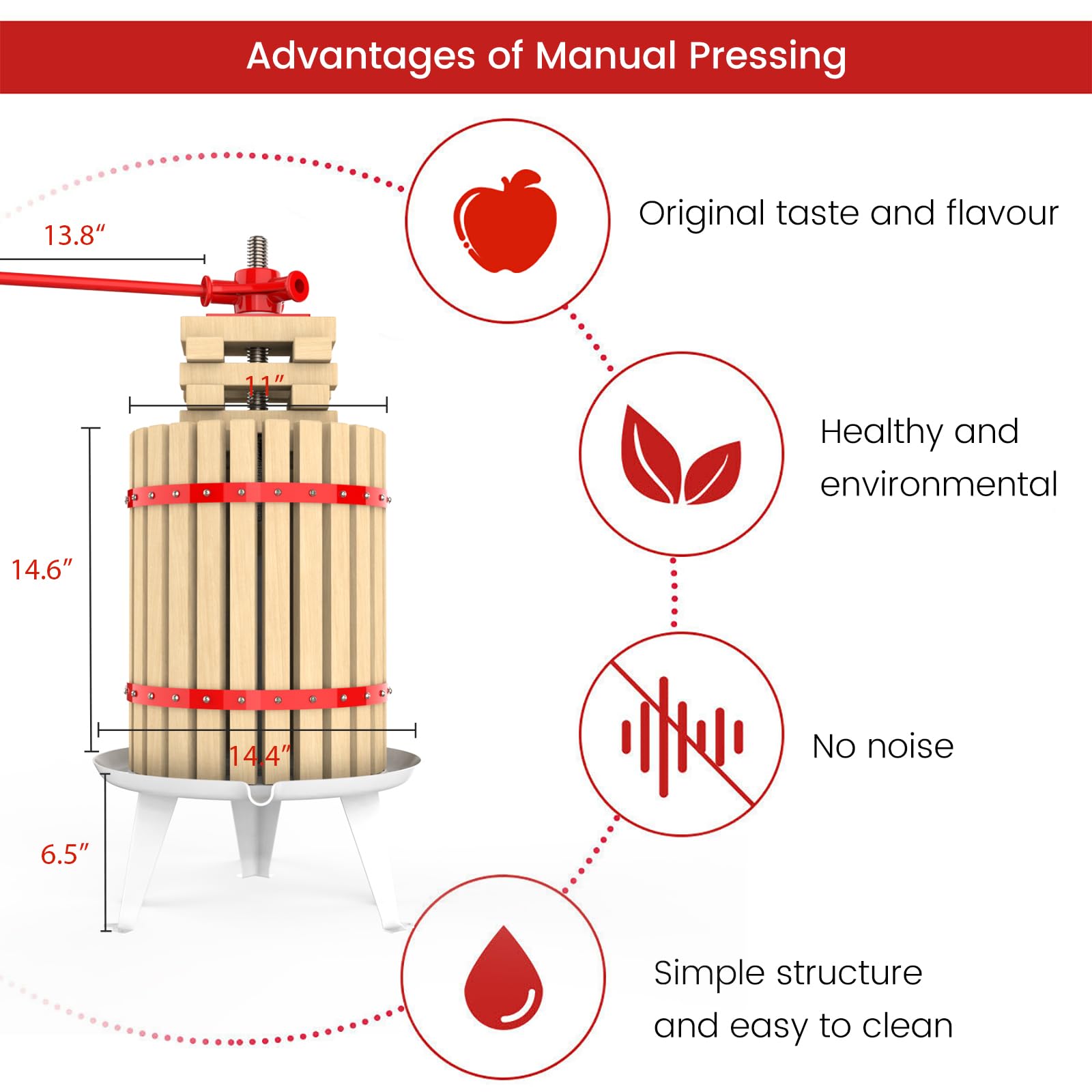 4.75 Gallon Solid Wood Fruit Wine Press with 2 Filter Bags - Heavy Duty Manual Juice Maker for Apples, Grapes & Berries | Home Brewing, Cider Making & Kitchen Use