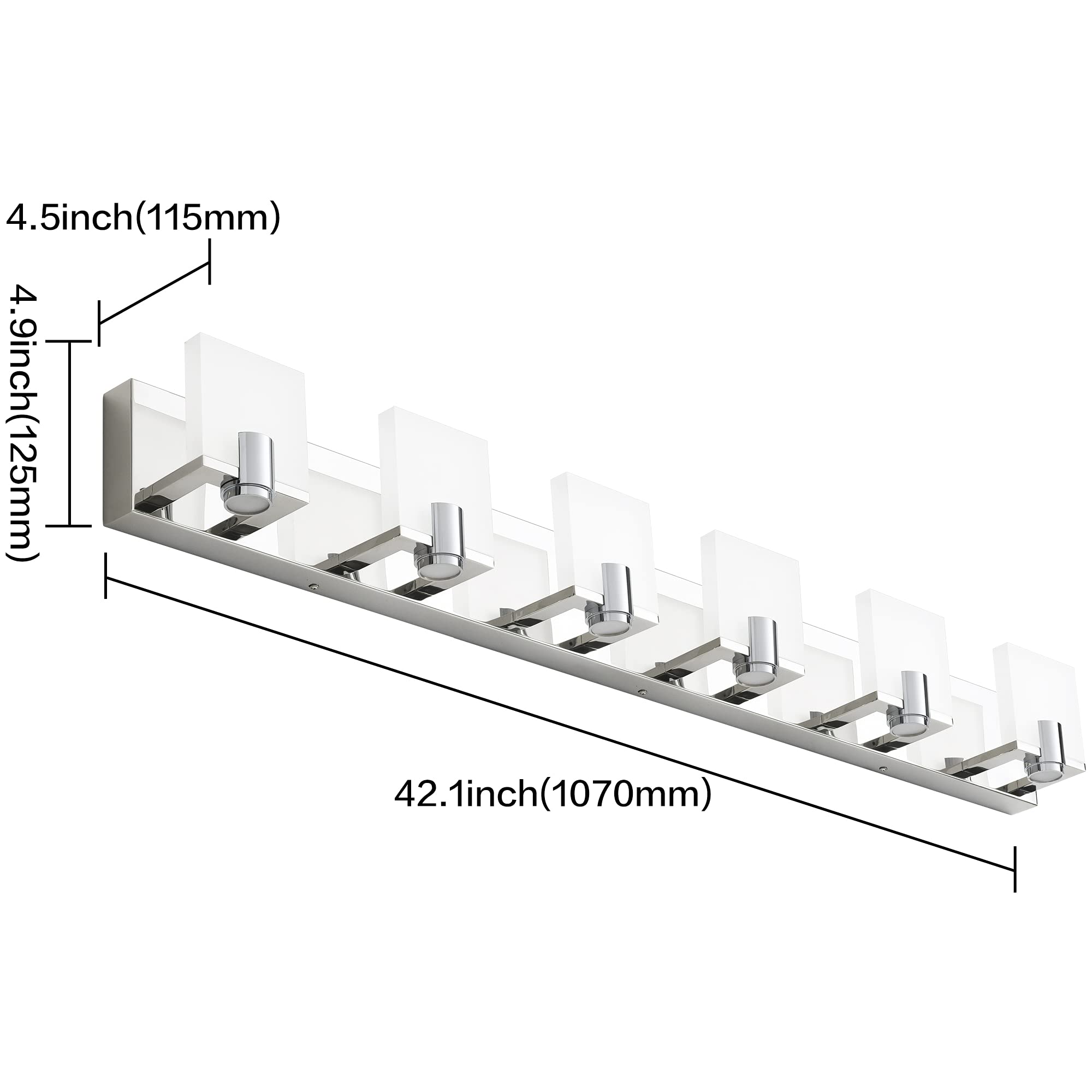 SOLFART 42.1 Inch Dimmable LED Vanity Light - 6-Light Modern Bathroom Mirror Fixture in Gloss Chrome | Perfect for Bathroom Makeup Lighting, Dressing Room Illumination & Modern Home Decor