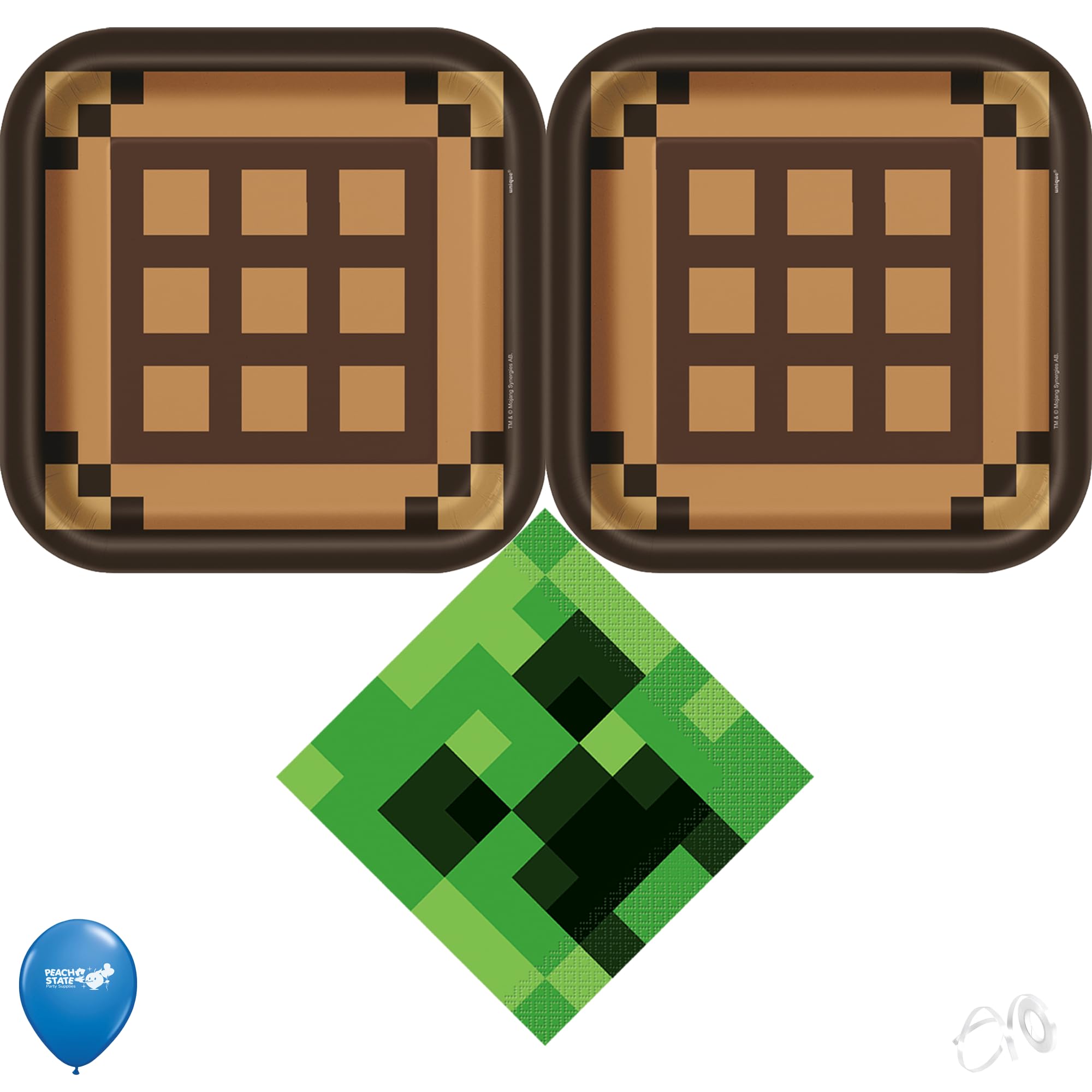 Minecraft Birthday Party Supplies Bundle - 16 Pack of Plates, Napkins & Tablecover for Gaming Themed Decorations - Perfect for Kids' Parties & Game Nights