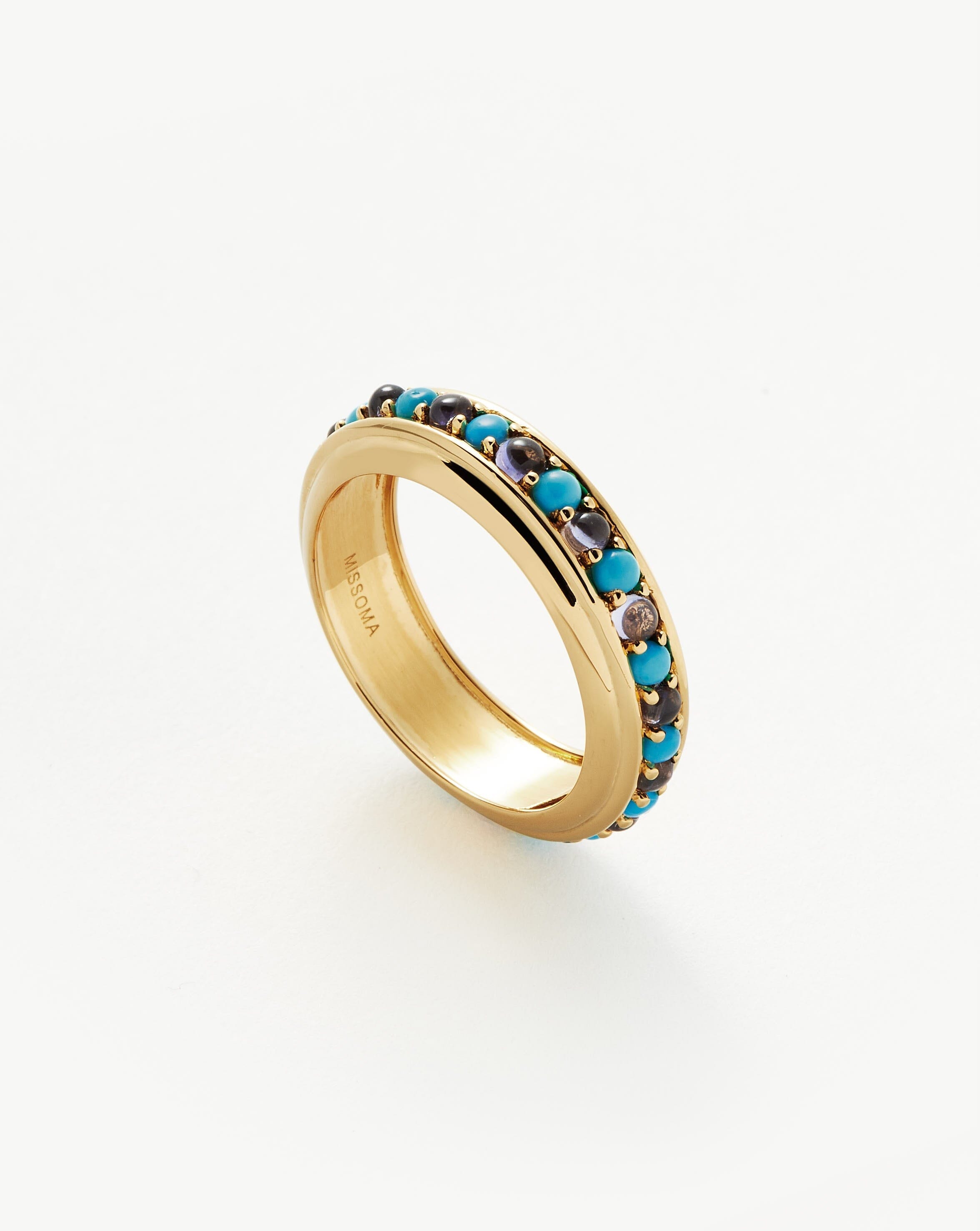 Hot Rox Gemstone Stacking Ring - 18k Gold Vermeil with Turquoise & Iolite Stones | Dainty Layered Jewelry for Women | Perfect for Everyday Wear, Gift Giving & Special Occasions