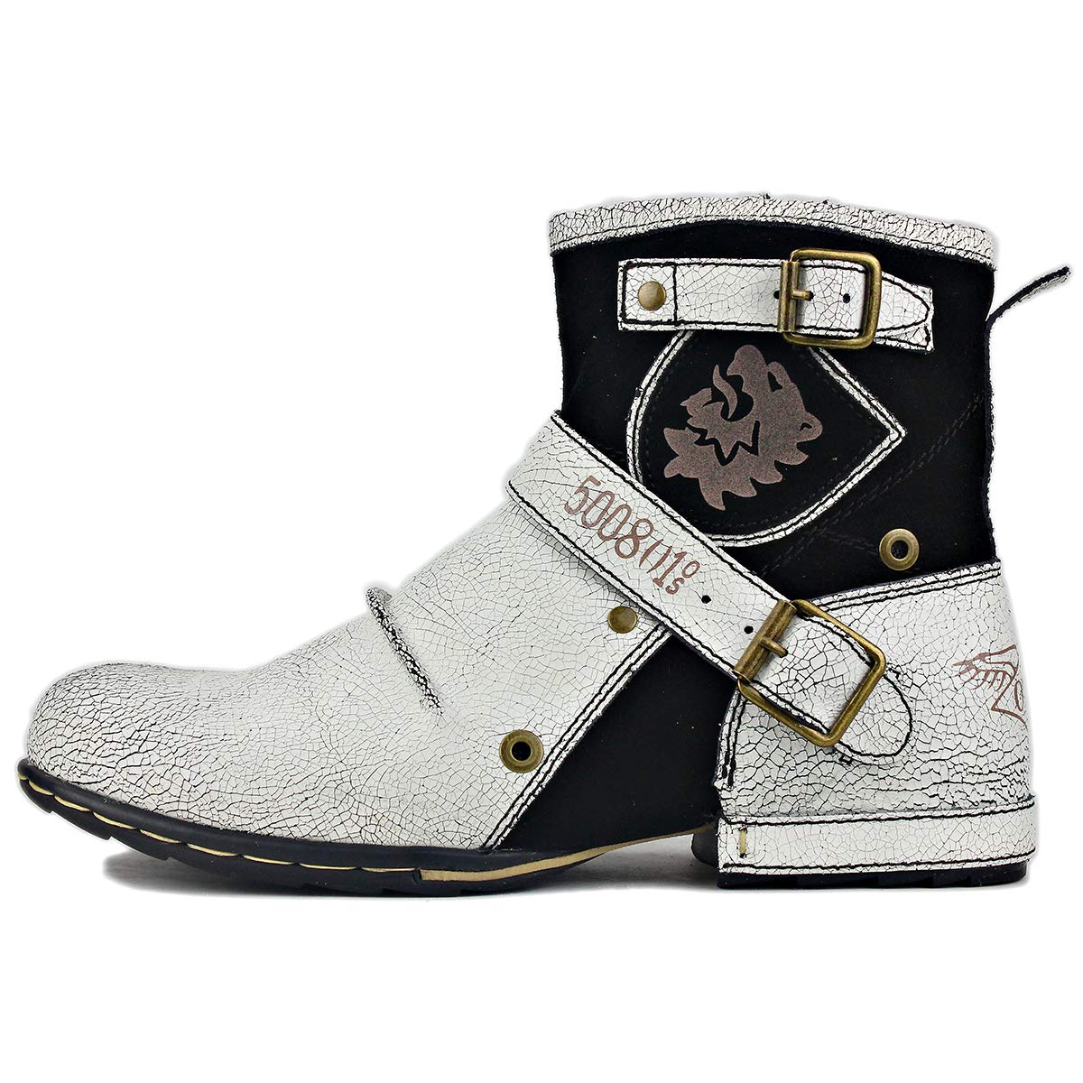 OSSTONE Men's Fashion Moto Boots - Leather Zipper-Up Chukka Boots, Retro Style Casual Shoes (OS-5008-1-DA1B1) - Perfect for Motorcycle Riding, Urban Streetwear & Everyday Wear
