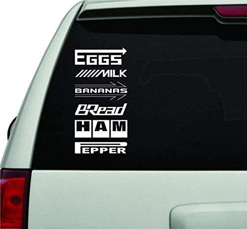 Eggs Milk Banana Bread Ham Pepper Version DD101 - Grocery Getter Decal Sticker for JDM Cars & Trucks - Perfect for Window & Windshield Lettering - Great for Car Enthusiasts & Grocery Shopping