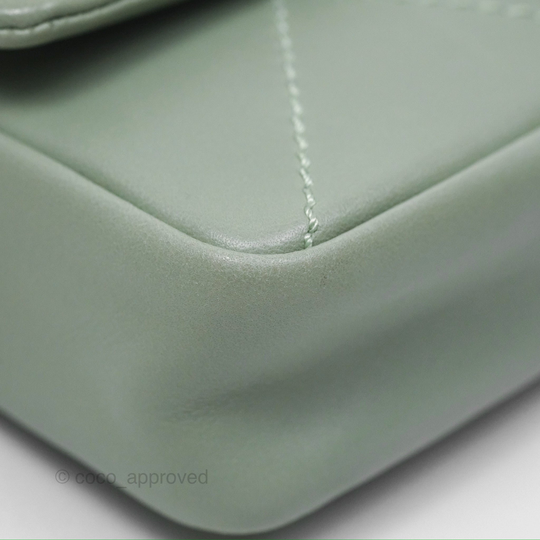 Chanel CC East West Flap Bag Genuine Lambskin Leather Mint Green with Silver Hardware - Luxury Crossbody Purse for Women, Perfect for Date Night & Special Occasions
