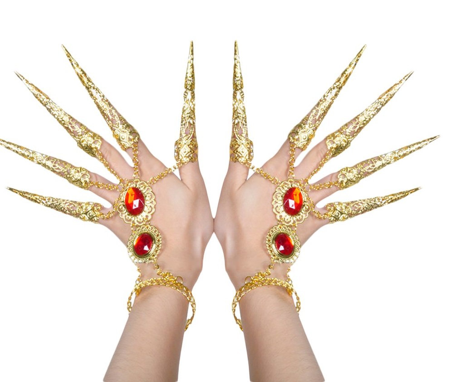 AvaCostume Women's Belly Dance Gypsy Egyptian Gold Bracelet with Finger Nails - Perfect for Belly Dancing, Halloween Costumes, and Boho Fashion Accessories