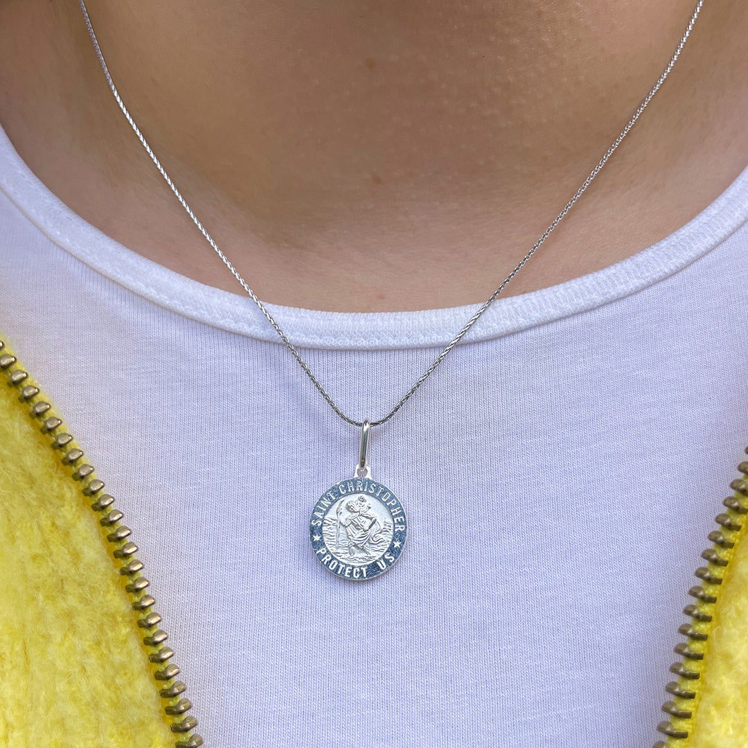 St. Christopher Medal Pendant in Sterling Silver - Religious Jewelry for Protection & Travel Blessings