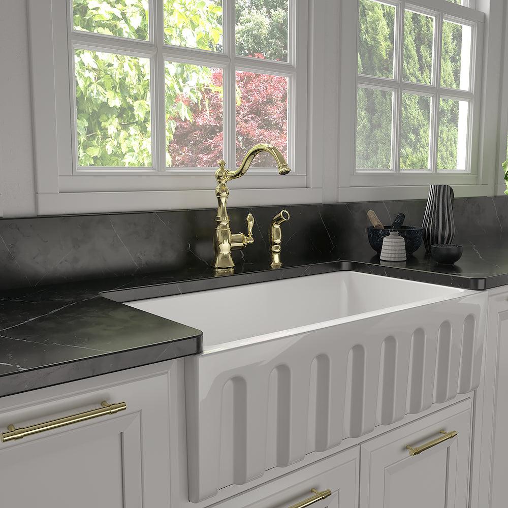 ZLINE Rembrandt Single Handle Kitchen Faucet with Side Sprayer in Polished Gold - High Arc Pull Down Sprayer for Modern Kitchens | Perfect for Cooking, Washing Dishes & Food Prep (REM KF PG)