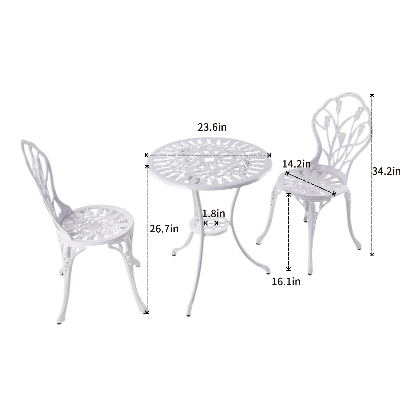 KAILI 3-Piece Outdoor Patio Bistro Set - Cast Aluminum Rust-Proof Garden Furniture with White Tulip Design - Perfect for Backyard, Balcony & Poolside Dining