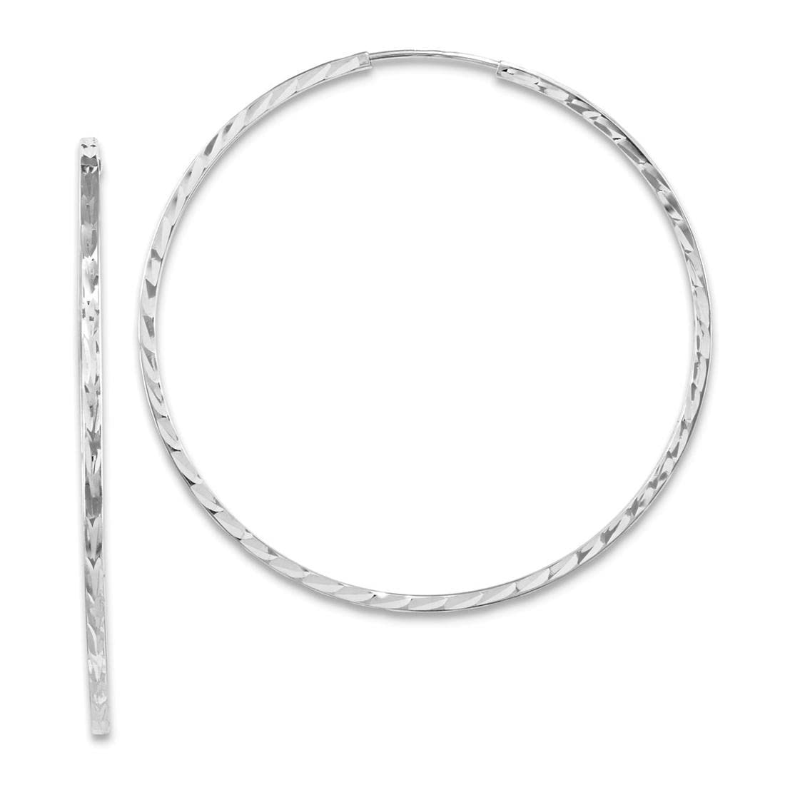 14K White Gold Diamond-Cut Square Tube Endless Hoop Earrings for Women - Elegant Everyday Jewelry for Work, Parties & Special Occasions