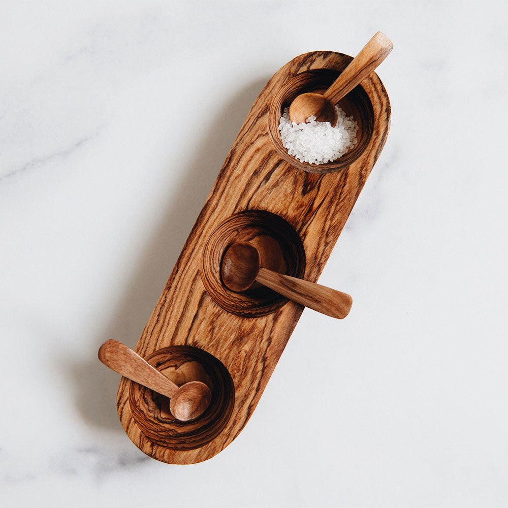 Premium Triple Well Spice Bowl Set with Stainless Steel Spoons - Perfect for Cooking, Baking & Seasoning - Ideal for Kitchen, BBQ & Dining Table Use