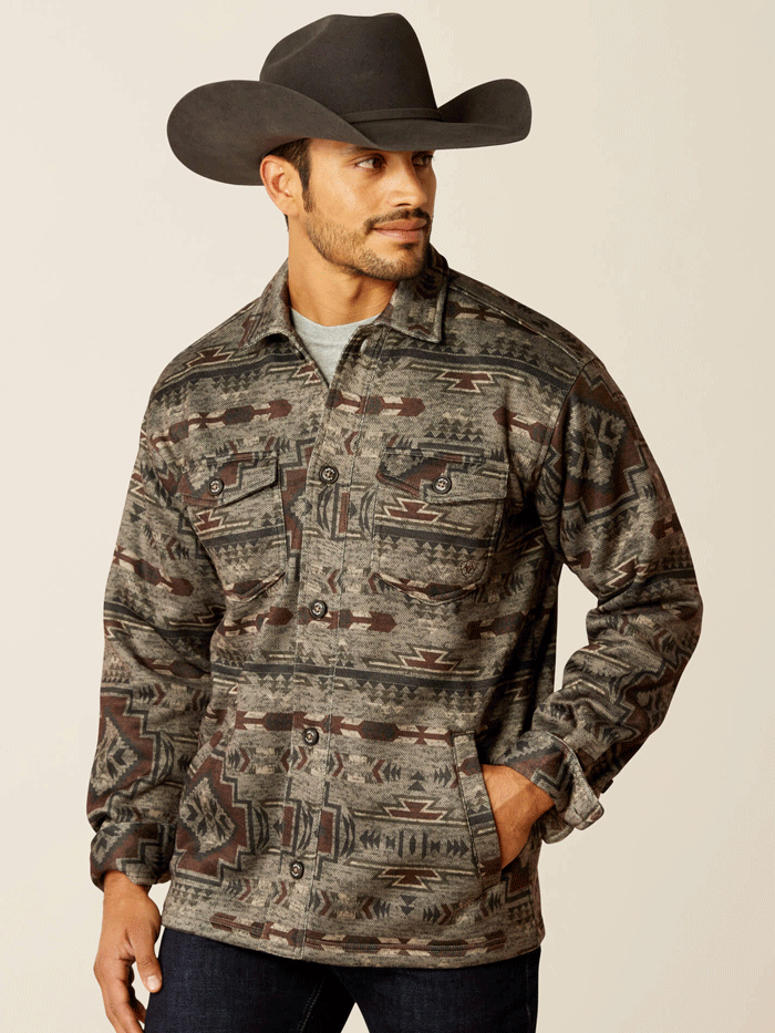 Ariat Men's Caldwell Printed Shirt Jacket - Brindle Western Style for Casual Wear & Outdoor Activities