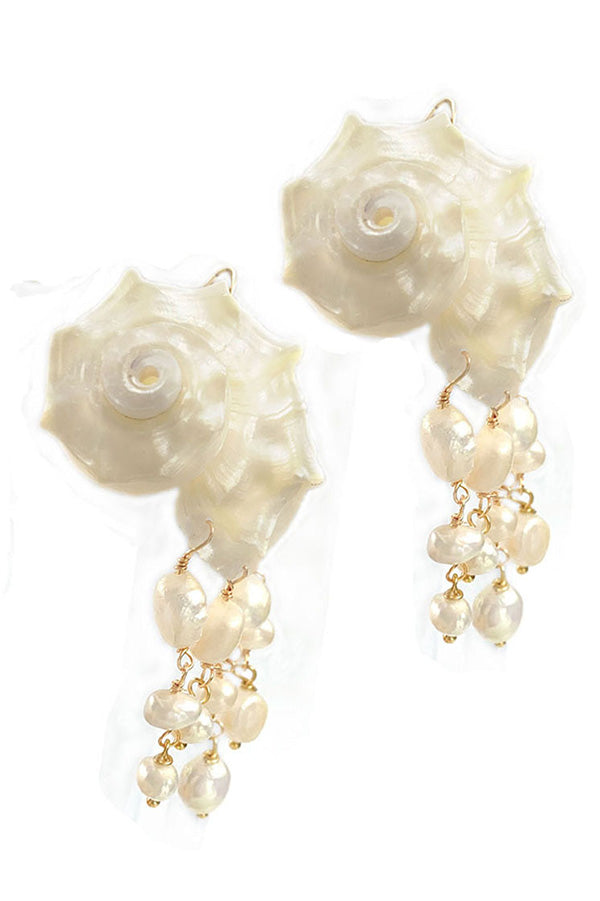 Baroque Pearl Conch Shell Earrings for Women - Elegant Summer Vacation Jewelry Gift for Beach Wedding, Party & Boho Fashion