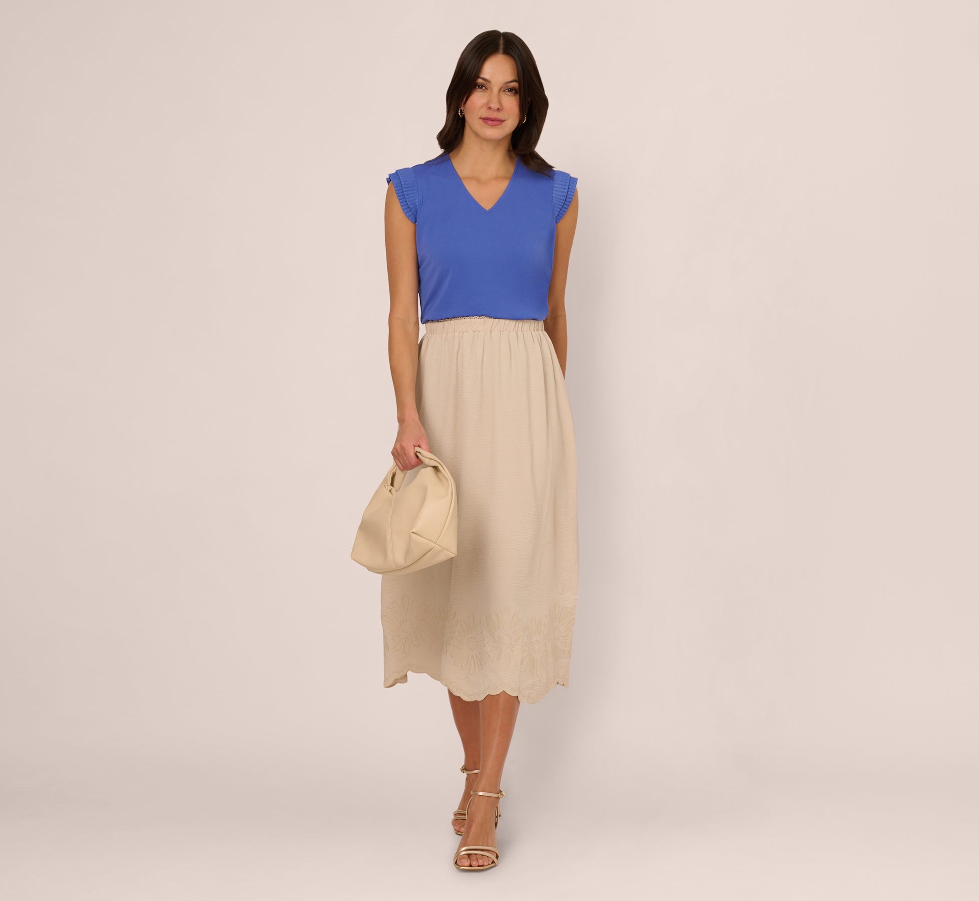 Amparo Blue V Neck Pleated Flutter Sleeve Blouse - Women's Elegant Casual Top for Work, Date Night & Summer Outfits