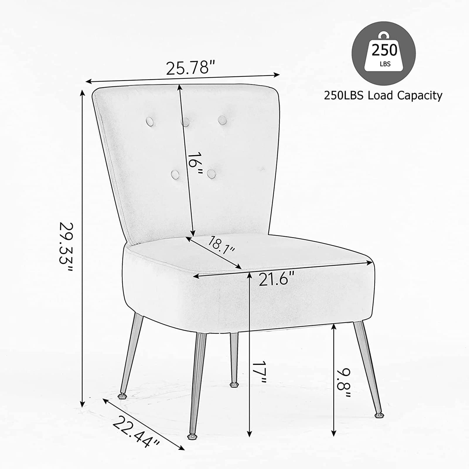 Tufted Accent Chair with Black Metal Legs - Armless Upholstered Lounge Chair for Living Room, Home Office & Reading Nook - Comfortable Single Sofa & Leisure Club Chair for Relaxing, Reading & Working