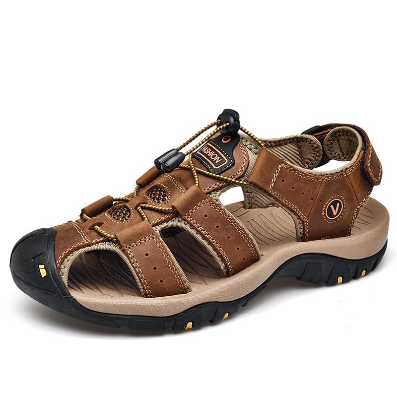 **Men's Leather Fisherman Sandals - Closed Toe Athletic Sport Sandals for Hiking, Walking & Beach - Lightweight Waterproof Outdoor Sandals for Casual Wear & Trail Adventures**    *(Perfect for Beach Trips, Hiking, Travel & Everyday Comfort)*