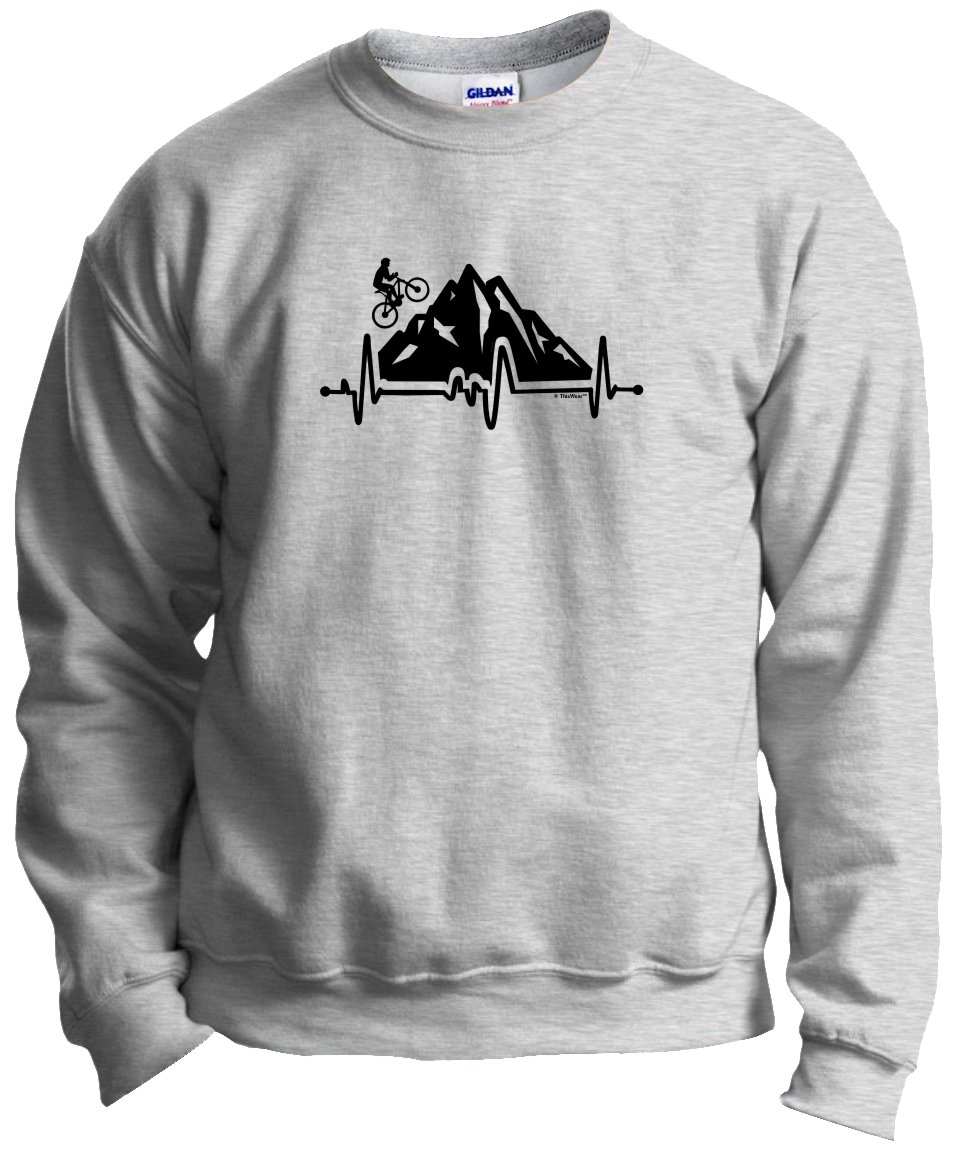 Cycling Gifts for Men & Women - Bike Heartbeat Mountain Biking Crewneck Sweatshirt - Perfect for Cyclists, Bikers & Outdoor Enthusiasts