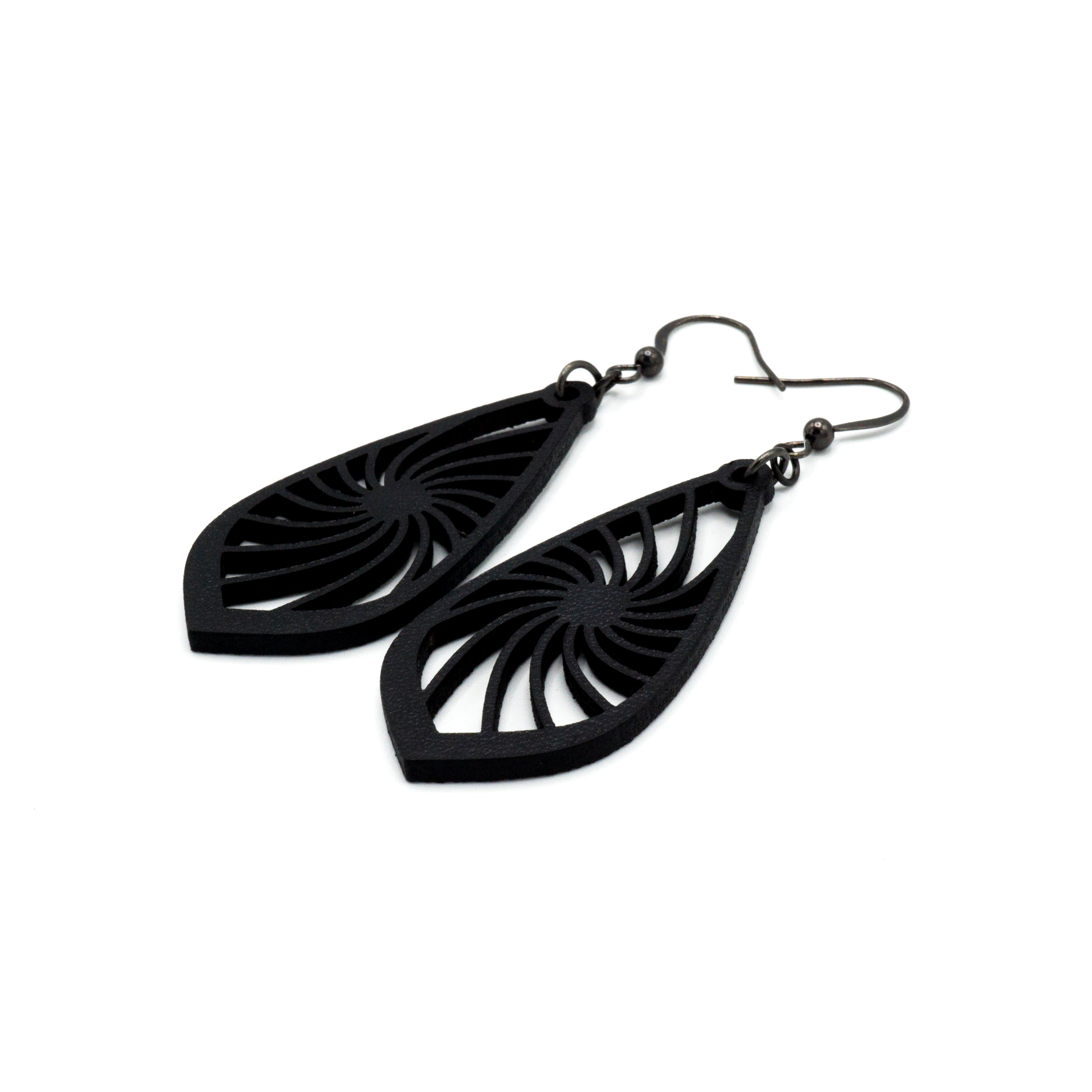Gem Point 03 [M] Black Leather Earrings for Women - Handmade Boho Chic Dangle Earrings for Casual Wear, Parties & Special Occasions