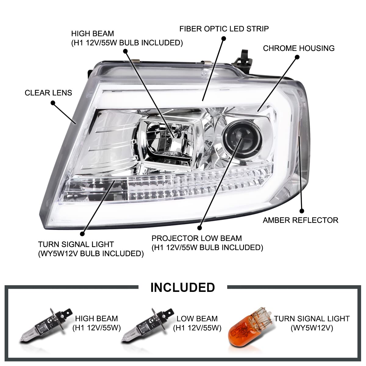 Spec-D Tuning Chrome LED Projector Headlights for 2004-2008 Ford F-150 & 2006-2008 Lincoln Mark LT - High Performance Headlamp Assembly (Left+Right Pair) - Upgrade Your Night Driving Experience with Bright LED Lighting