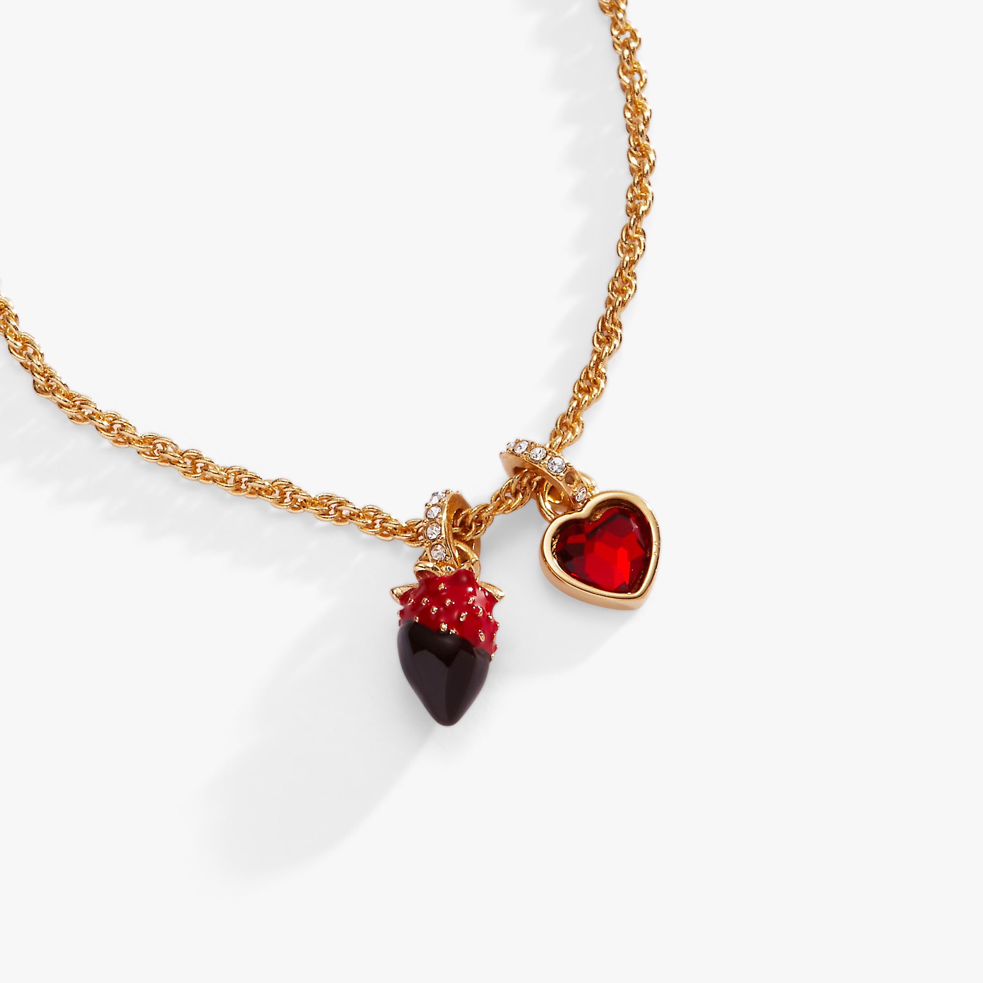 Chocolate Covered Strawberry Duo Charm Pendant Necklace - Elegant Jewelry for Women, Valentine's Gift, Sweetheart Necklace for Date Night & Romantic Occasions