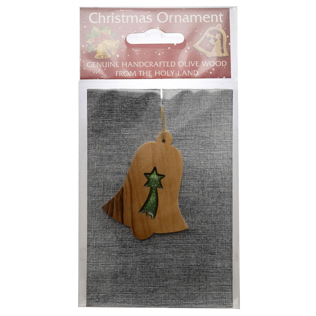 Handmade Olive Wood Nativity Bell & Christmas Star Ornaments - Unique Holiday Decor for Tree, Home, and Gift Giving