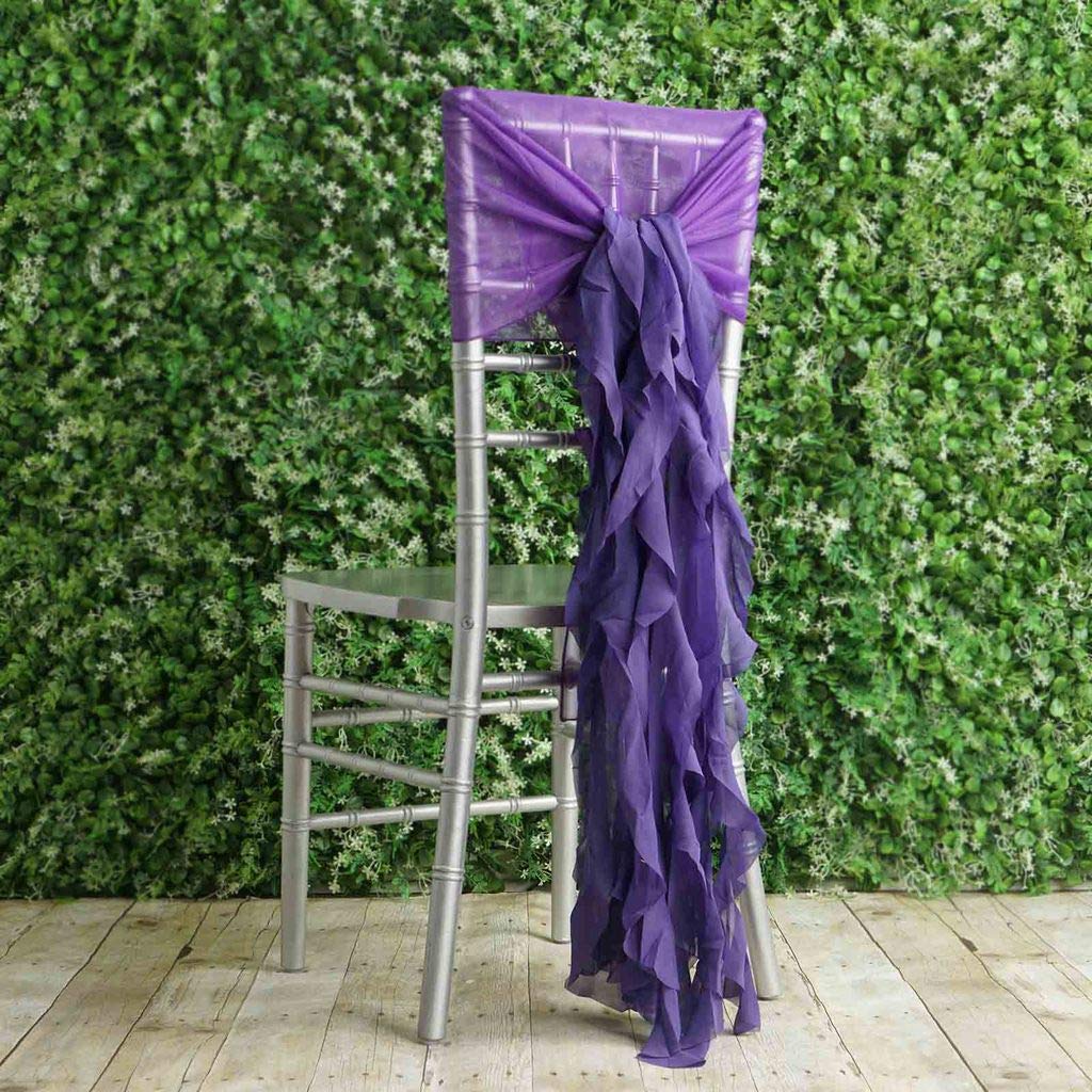 50 Premium Purple Curly Chiffon Chair Covers with Sashes - Elegant Wedding, Party & Ceremony Decorations - Perfect for Reception, Banquet & Special Events