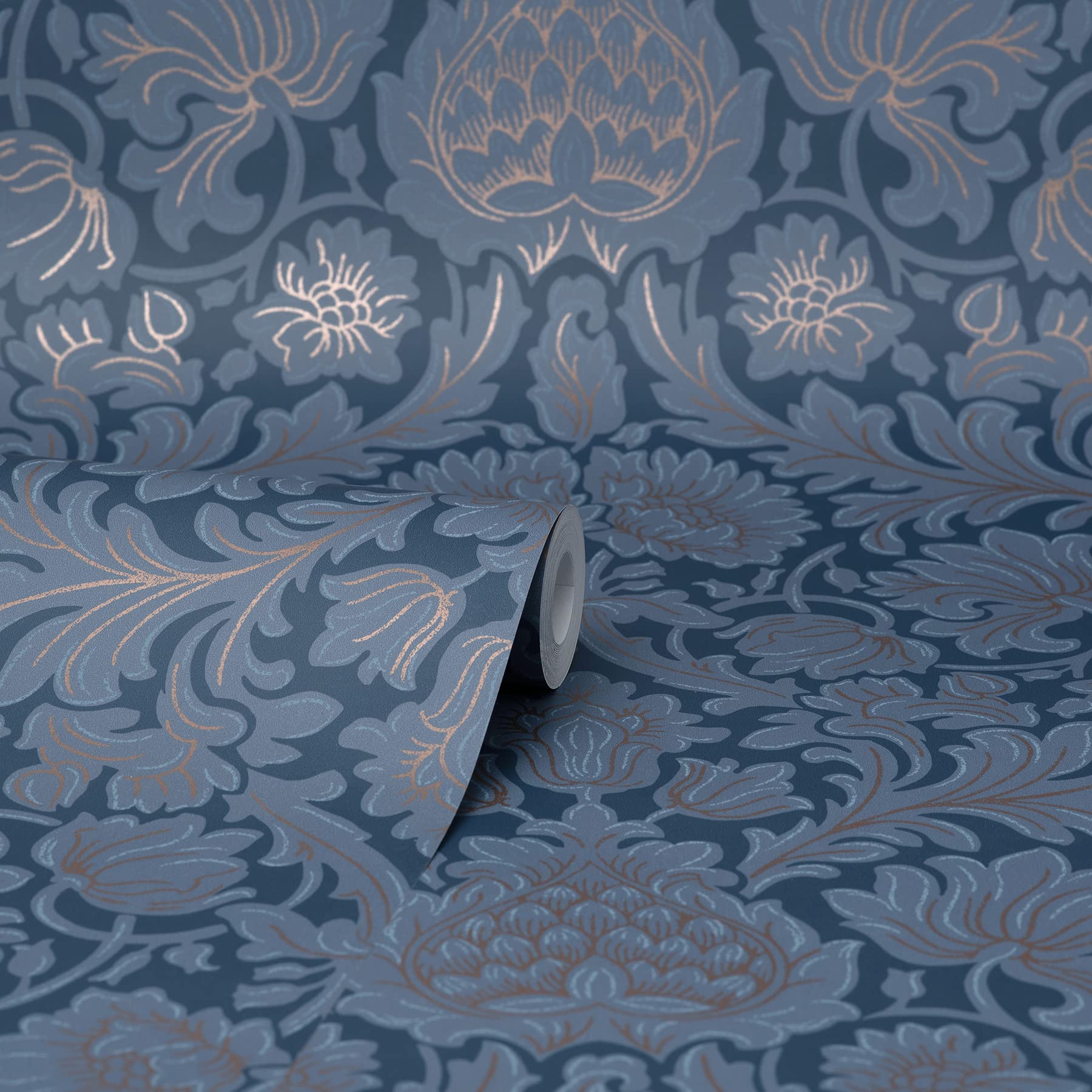 Brewster Home Fashions Bamburg Dark Blue Floral Wallpaper - Peel and Stick Removable Wallpaper for Bedroom, Living Room, Nursery Decor