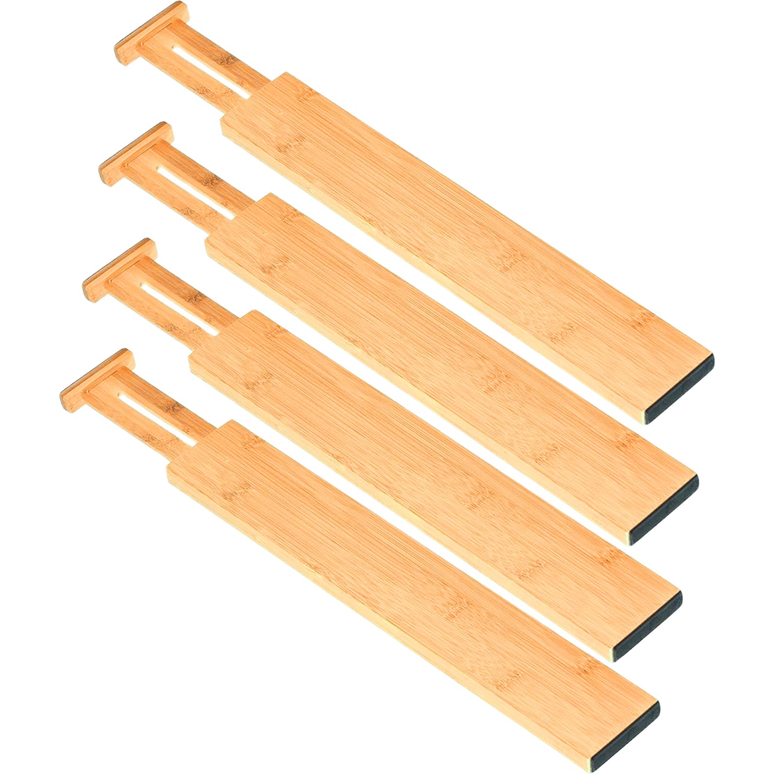 Bamboo Drawer Dividers Set of 4 - Adjustable Kitchen, Bedroom, Bathroom & Office Organizer for Dresser Drawers (17