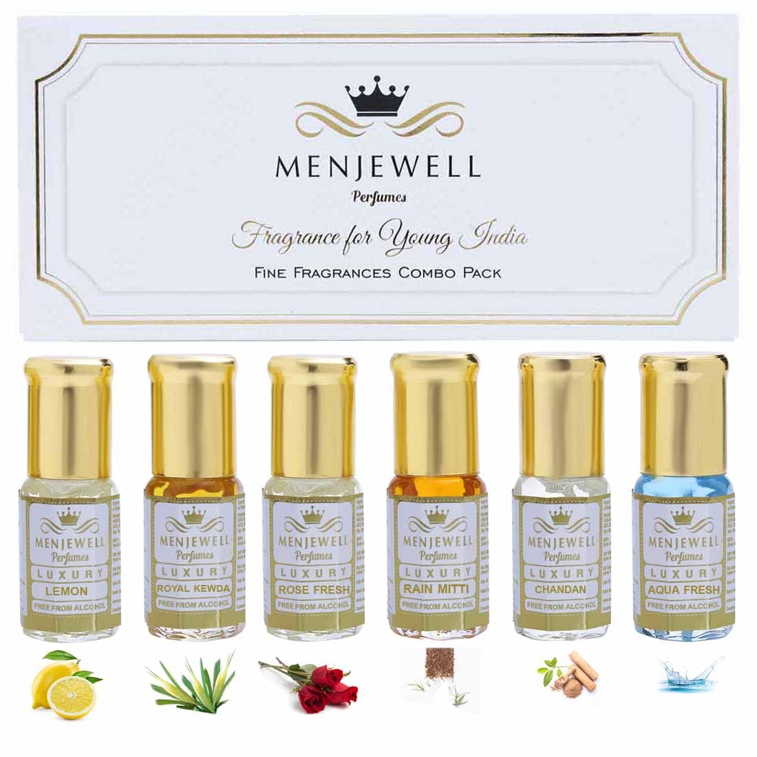 Menjewell Attar Gift Set - 6 Floral Fragrance Perfume Oils (18ml, 6x3ml) | Unisex Scent for Summer | Perfect Gift for Him & Her | Office, Date Night & Special Occasions