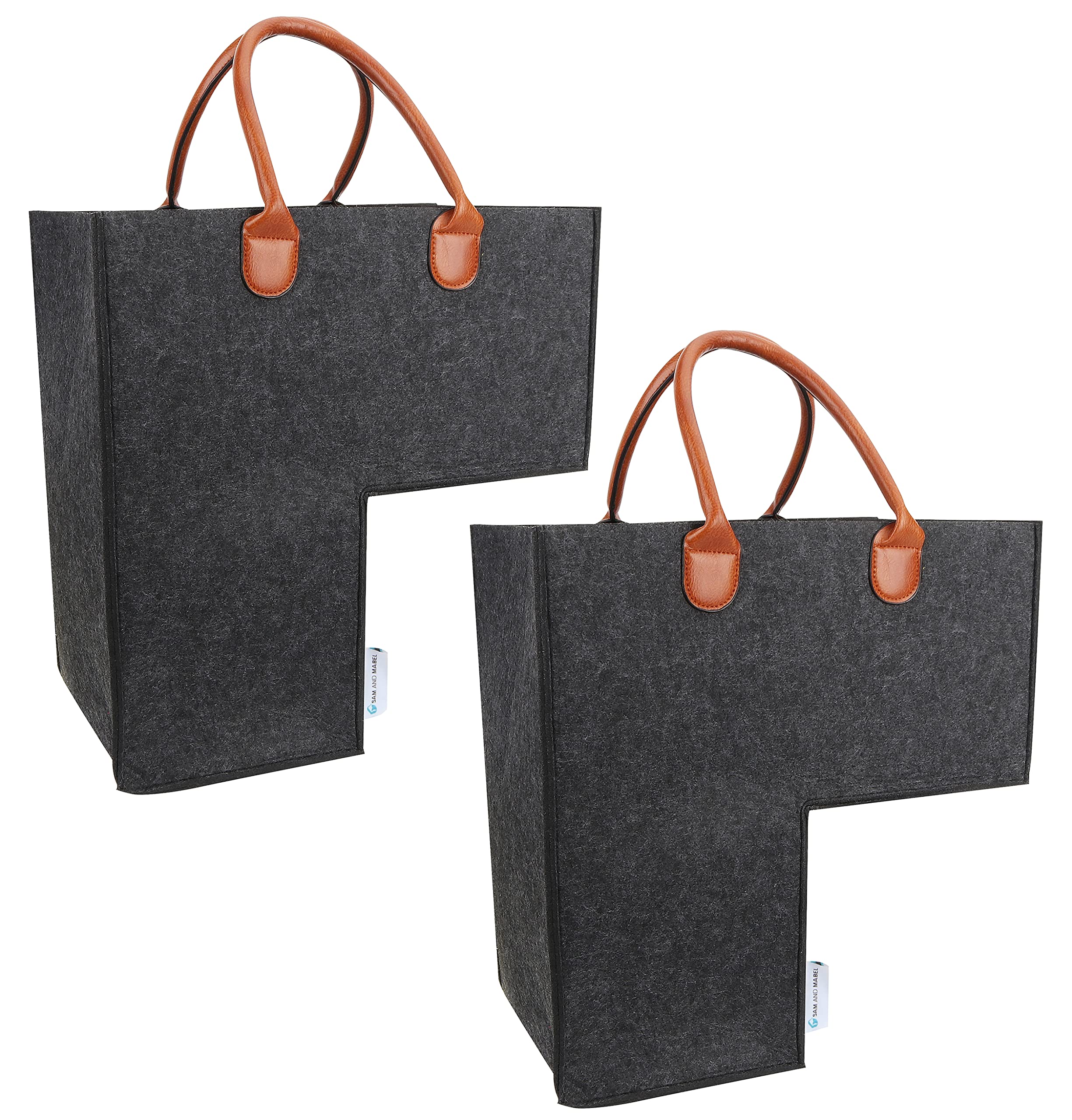 Premium Stair Basket with Handles & Support Panel - Pack of 2 Durable 4mm Felt Storage Organizers for Carpeted & Wooden Stairs | Space-Saving Home Organization for Bedroom, Living Room & Hallway (Elegant Black)