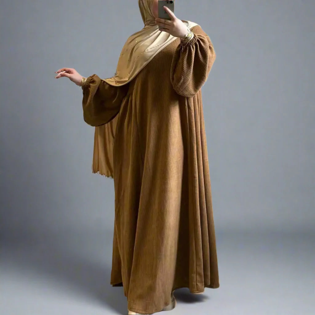 Stylish Winter & Fall Thick Corduroy Abaya Dress for Women - Modest Islamic Fashion for Daily Wear & Special Occasions