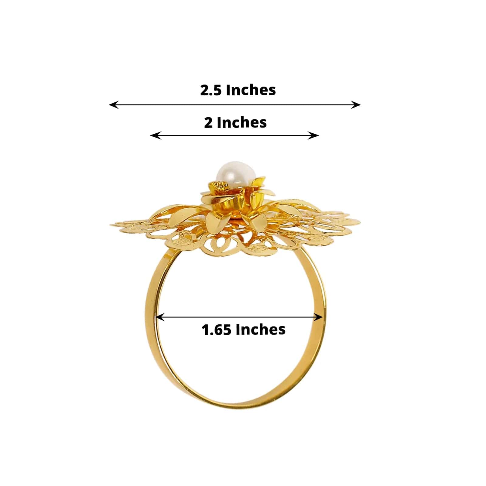 4 Elegant Gold Metal Daffodil Flower Napkin Rings with Pearl Accents - Perfect for Wedding, Party, and Holiday Table Decor