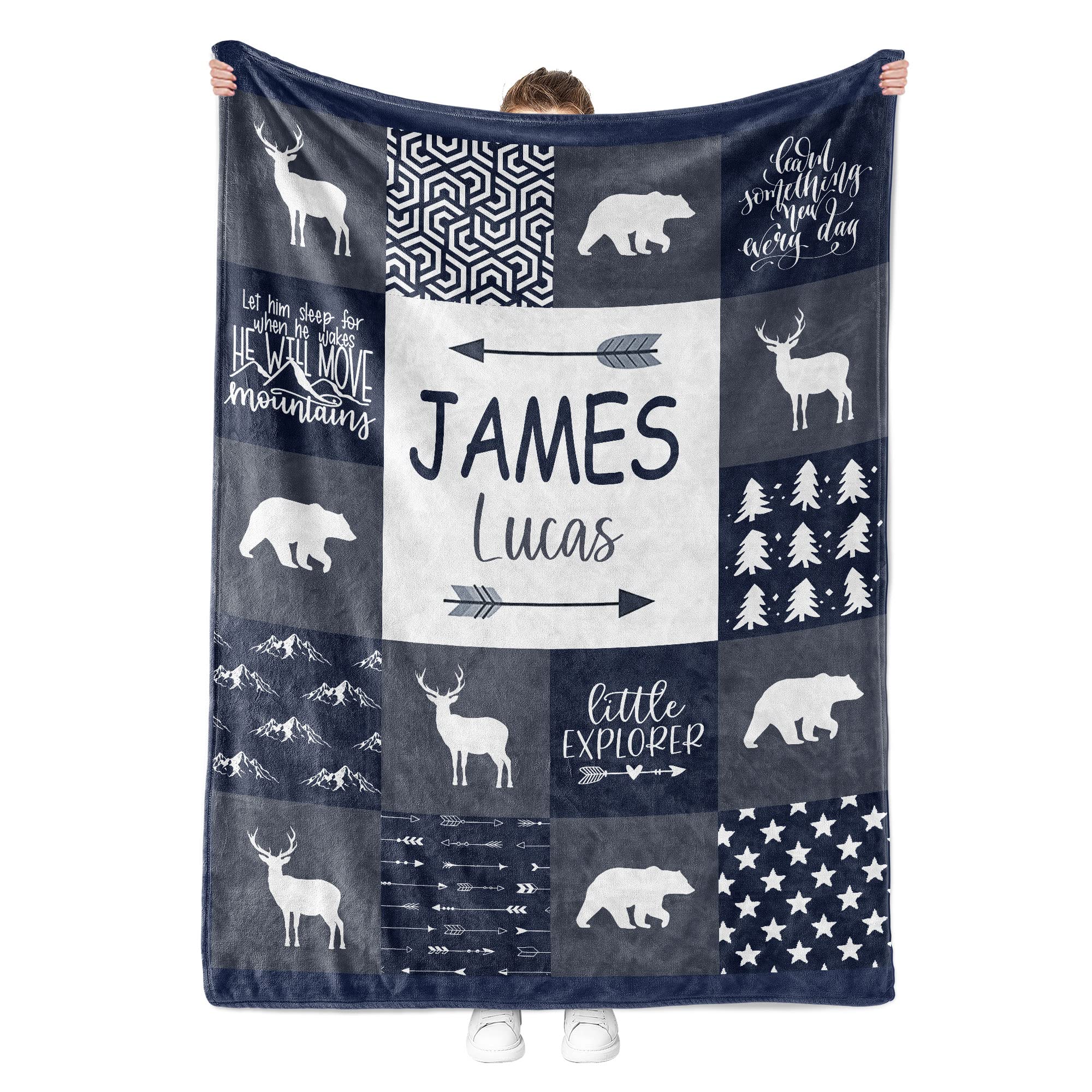 Personalized Woodland Baby Blanket for Boys - Custom Name Fleece Blanket, Soft Newborn Gift for Baby Showers & Nursery Decor | MDPrints