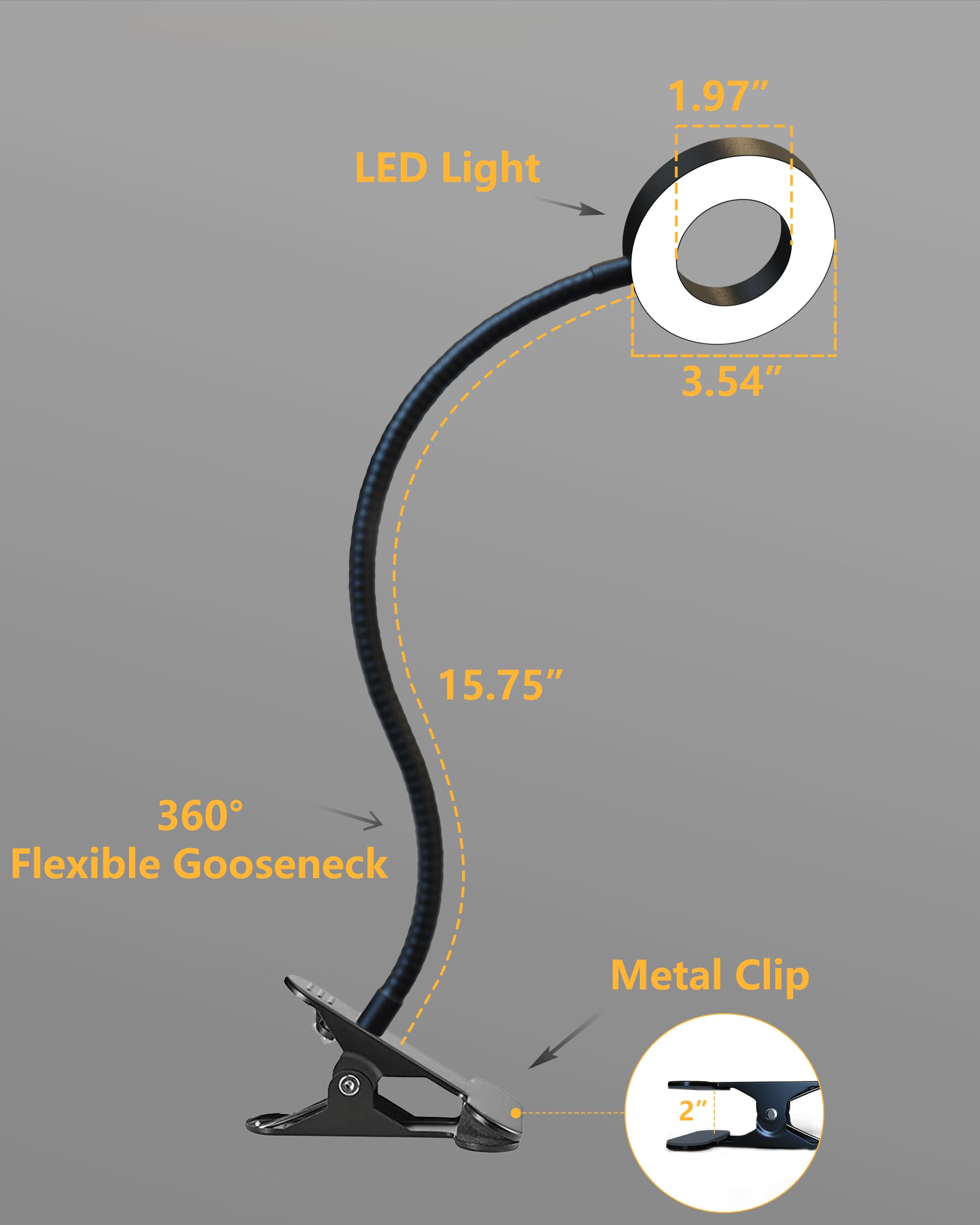 Adjustable Clip On Desk Lamp with Clamp - 360° Swivel Reading Light for Home Office, Bed Headboard & Nightstand - 10 Dimmable Brightness Levels & 3 Eye-Care Modes - Perfect for Studying, Working & Bedtime Reading