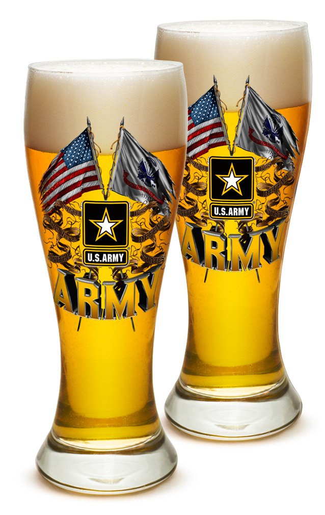 Erazor Bits Pilsner Glass Set - 24 Pack (23 Oz) | Patriotic US Army Beer Glasses with Double Flag Design | Perfect Military Gifts for Men & Women | Ideal for Veterans Day, BBQs, and Home Bar Decor