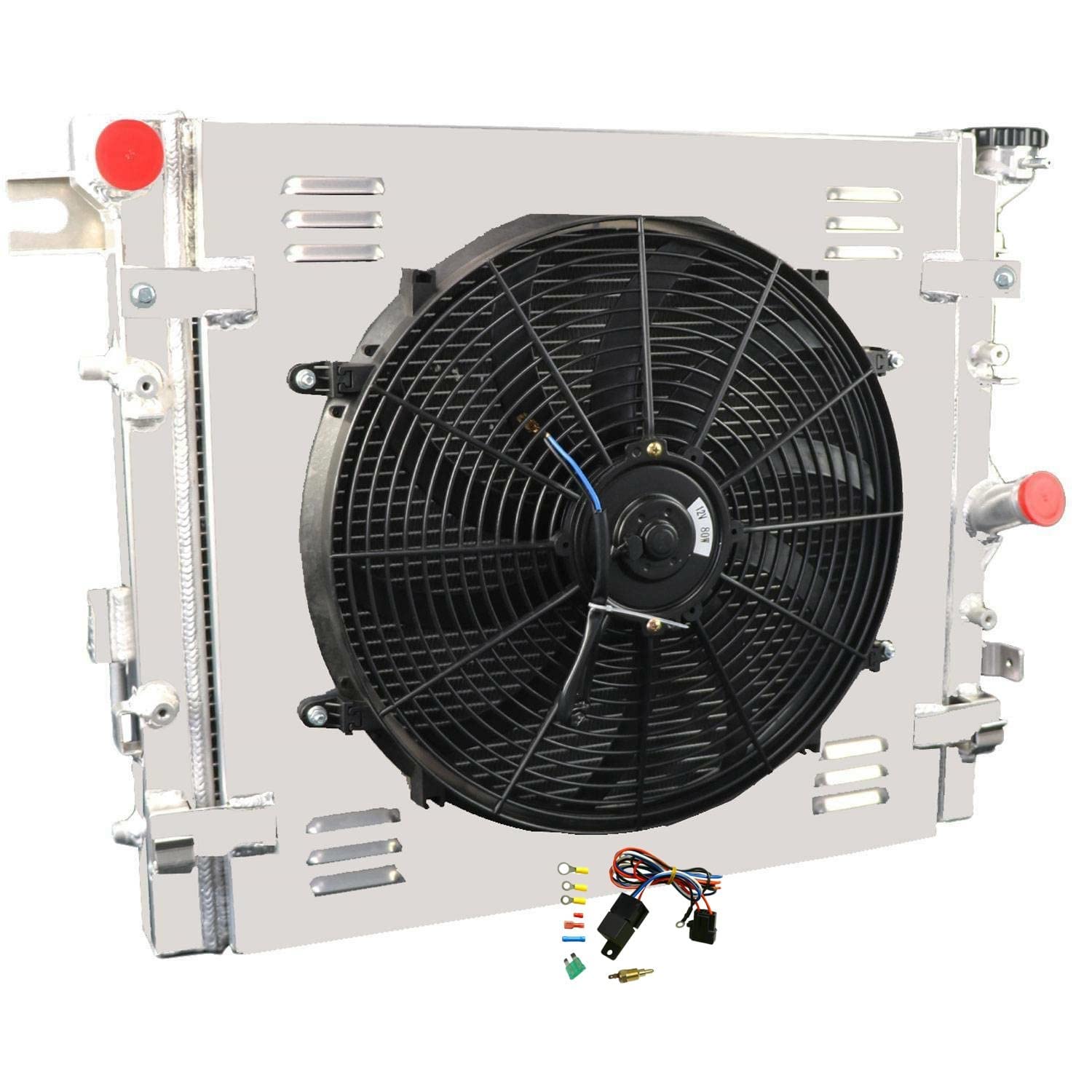 High-Performance Aluminum Radiator for 2007-2018 Jeep Wrangler JK 3.6L 3.8L V6 Gas Engine - 3 Row Core with Shroud Fan Relay Kit - Perfect for Off-Roading & Extreme Weather Conditions