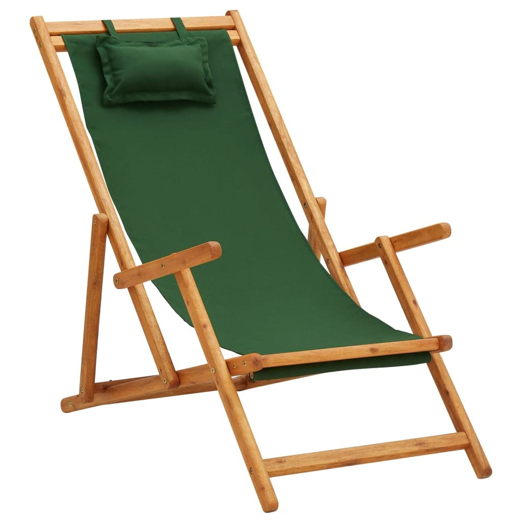 Portable Folding Beach Chair - Reclining Wooden Lounger for Camping, Garden, Patio & Balcony - Solid Eucalyptus Wood Frame with Durable Fabric - Perfect for Outdoor Relaxation, Sunbathing & Travel