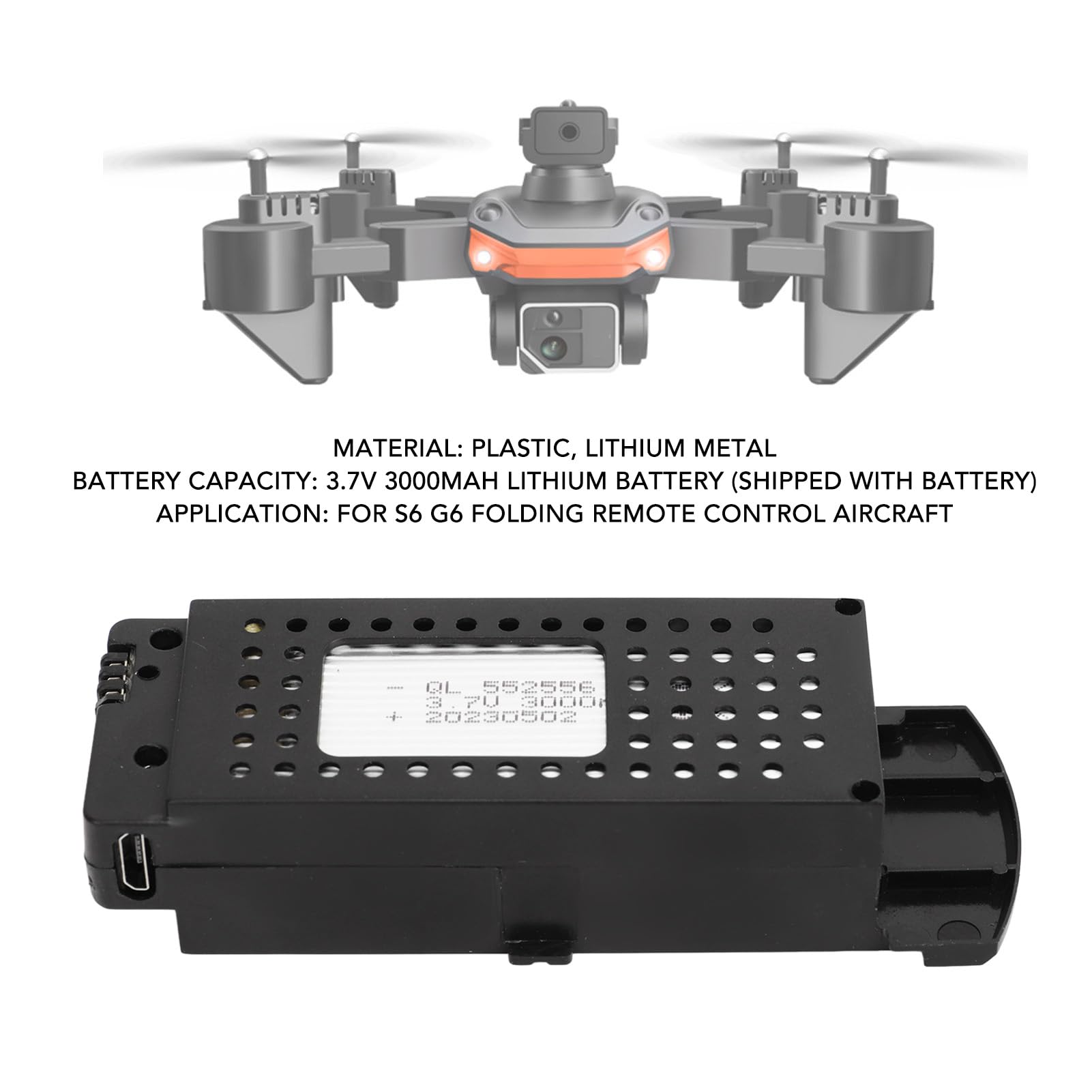 2-Pack 3.7V 3000mAh LiPo Drone Batteries with 3-in-1 Charging Cable - Compatible with S6 G6 RC Drones & Airplanes - Long-Lasting Power for Aerial Photography & FPV Racing